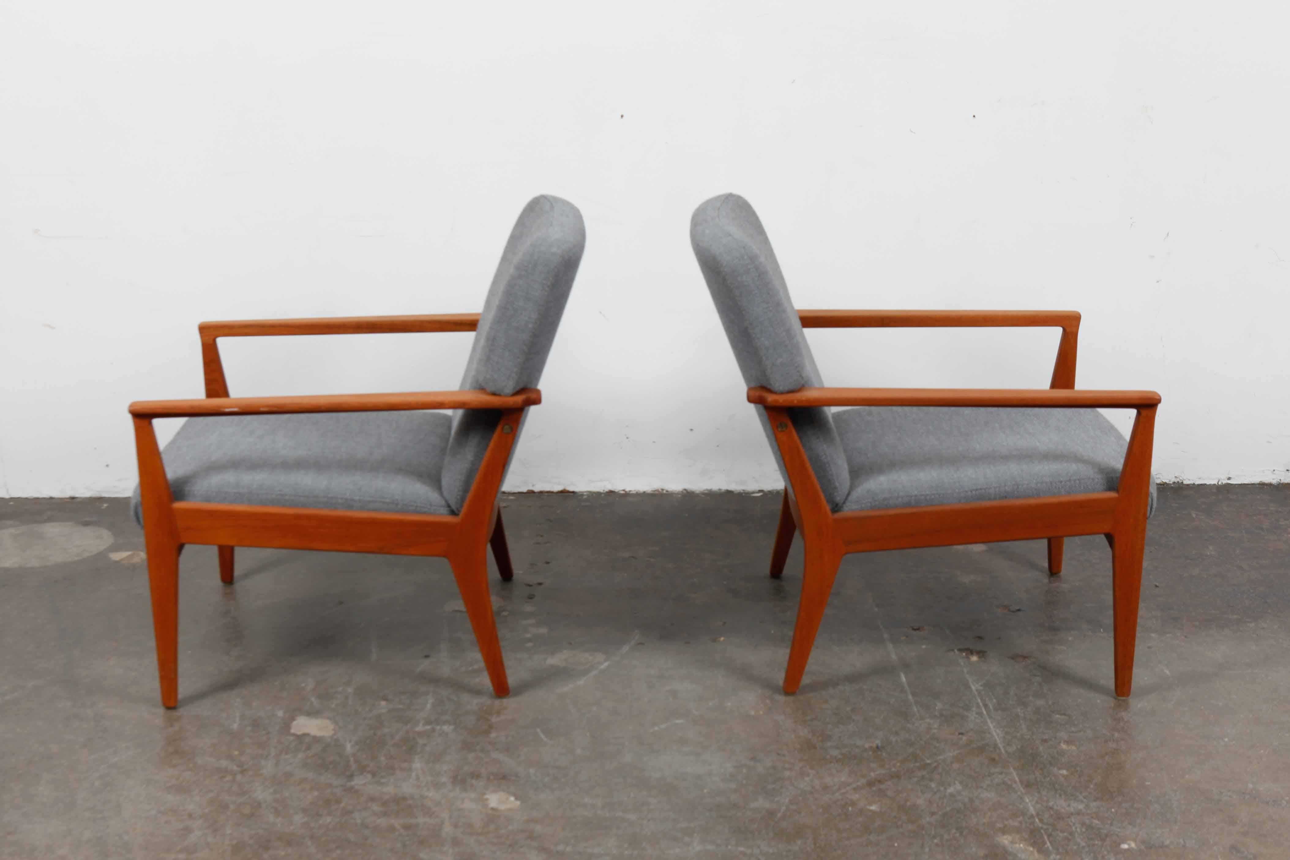 Pair of Swedish Teak 1960s Lounge Chairs Newly Refinished and Reupholstered In Excellent Condition In North Hollywood, CA