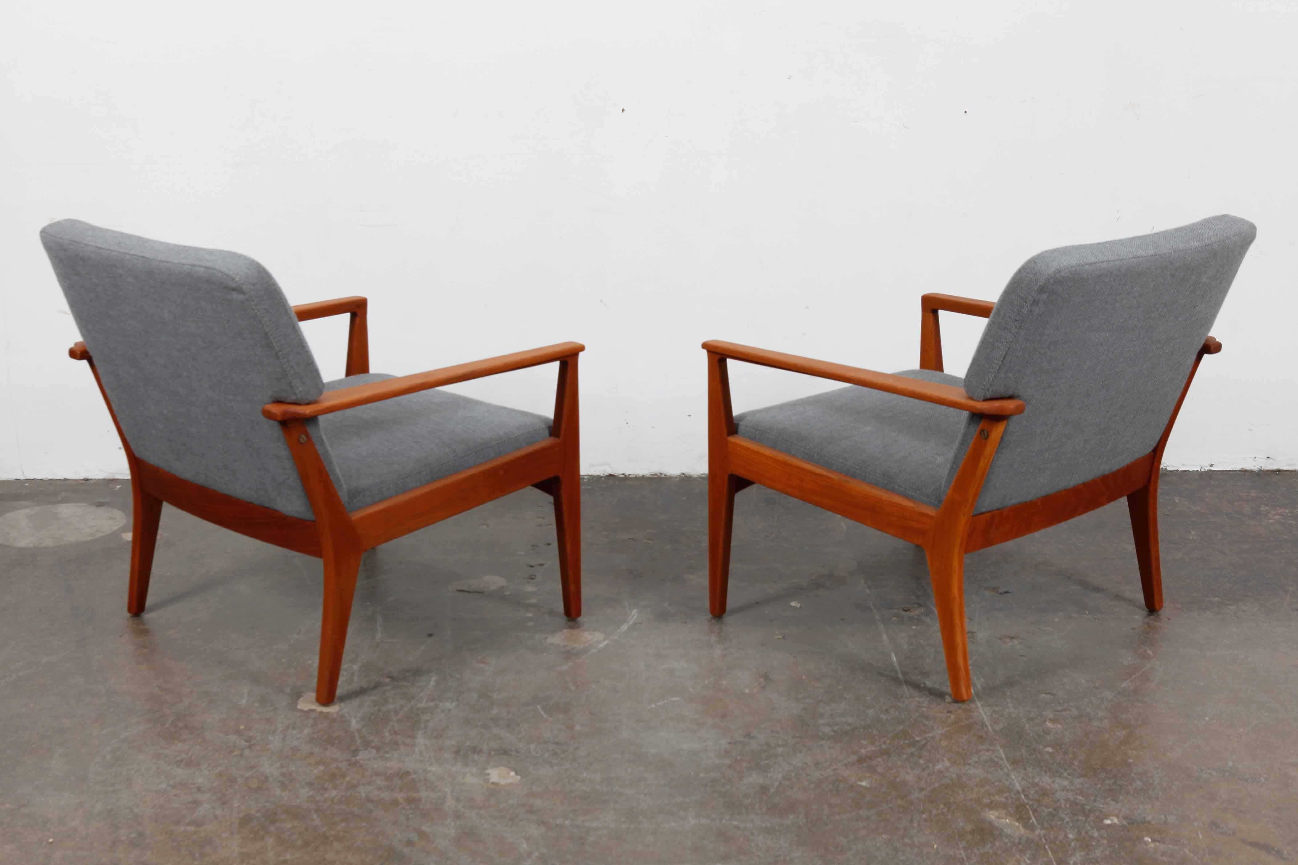 Mid-20th Century Pair of Swedish Teak 1960s Lounge Chairs Newly Refinished and Reupholstered