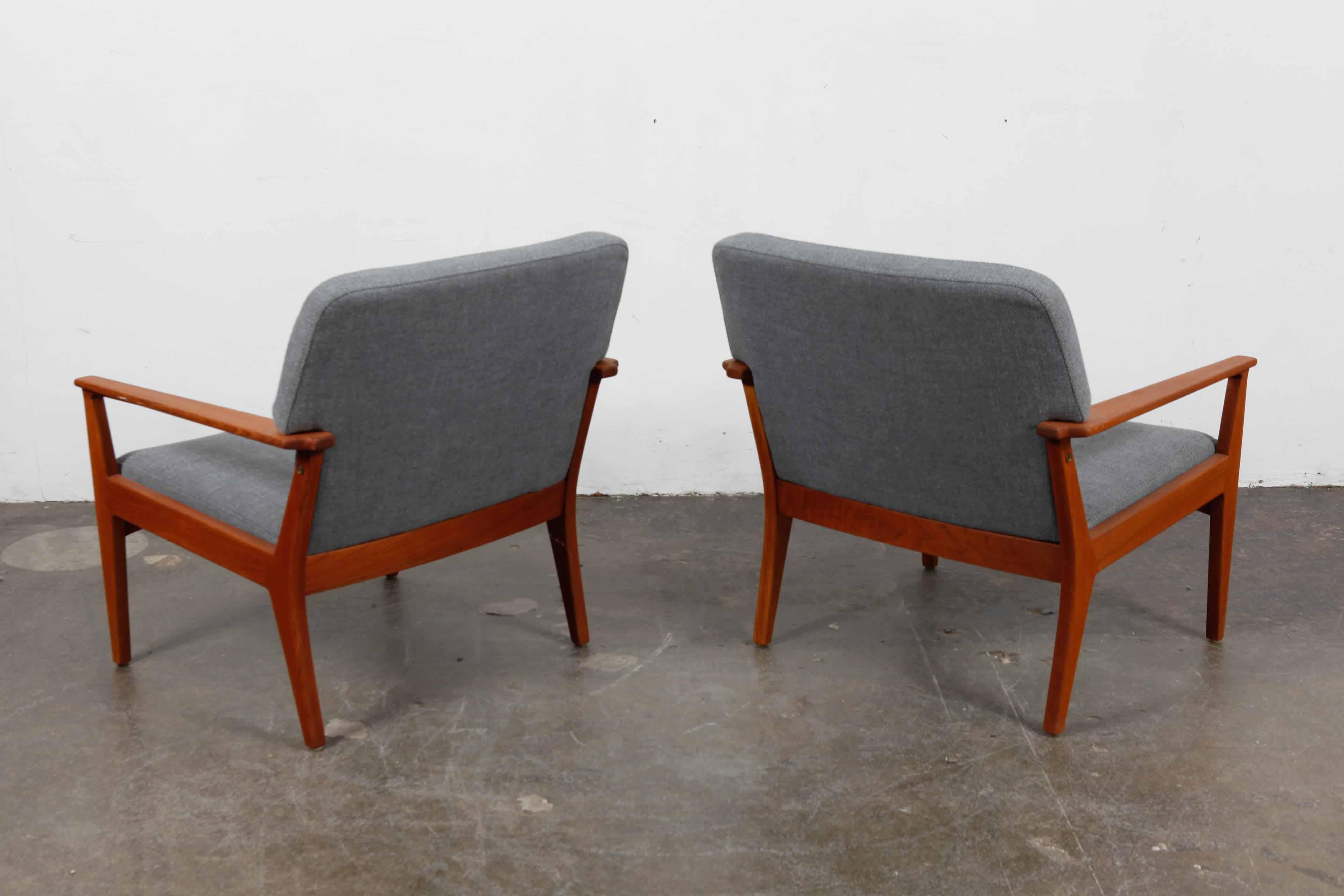 Fabric Pair of Swedish Teak 1960s Lounge Chairs Newly Refinished and Reupholstered