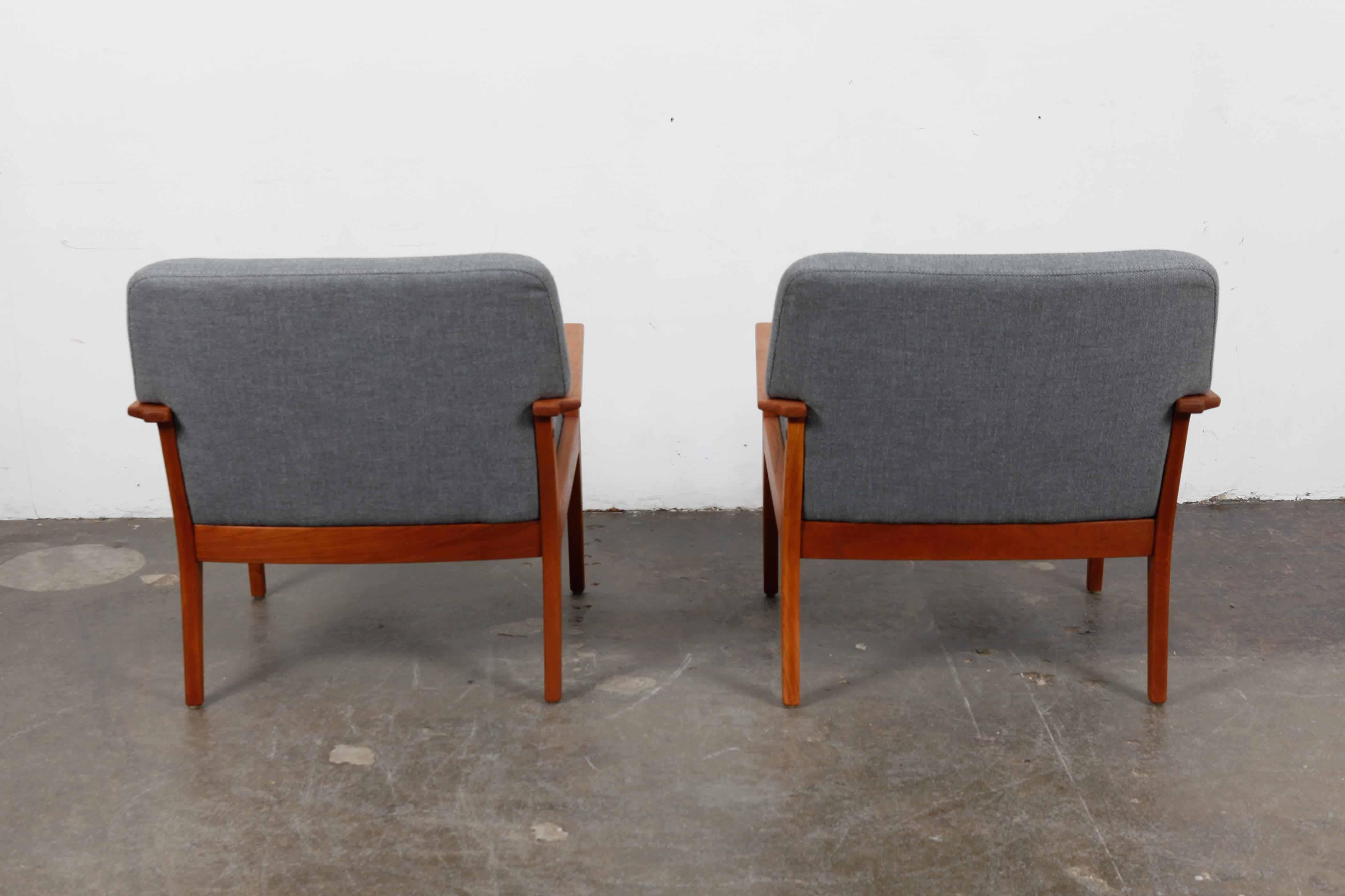 Pair of Swedish Teak 1960s Lounge Chairs Newly Refinished and Reupholstered 1