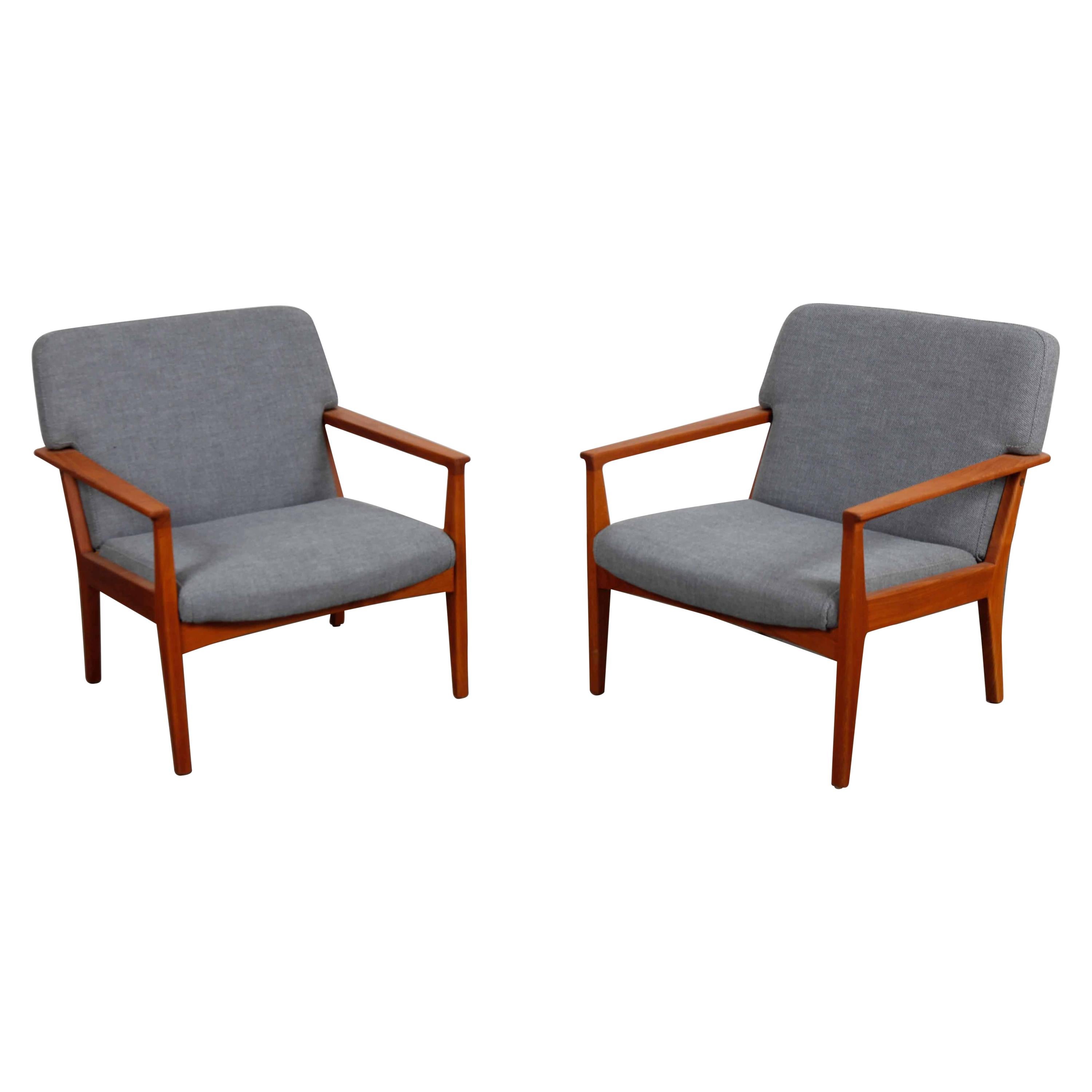 Pair of Swedish Teak 1960s Lounge Chairs Newly Refinished and Reupholstered