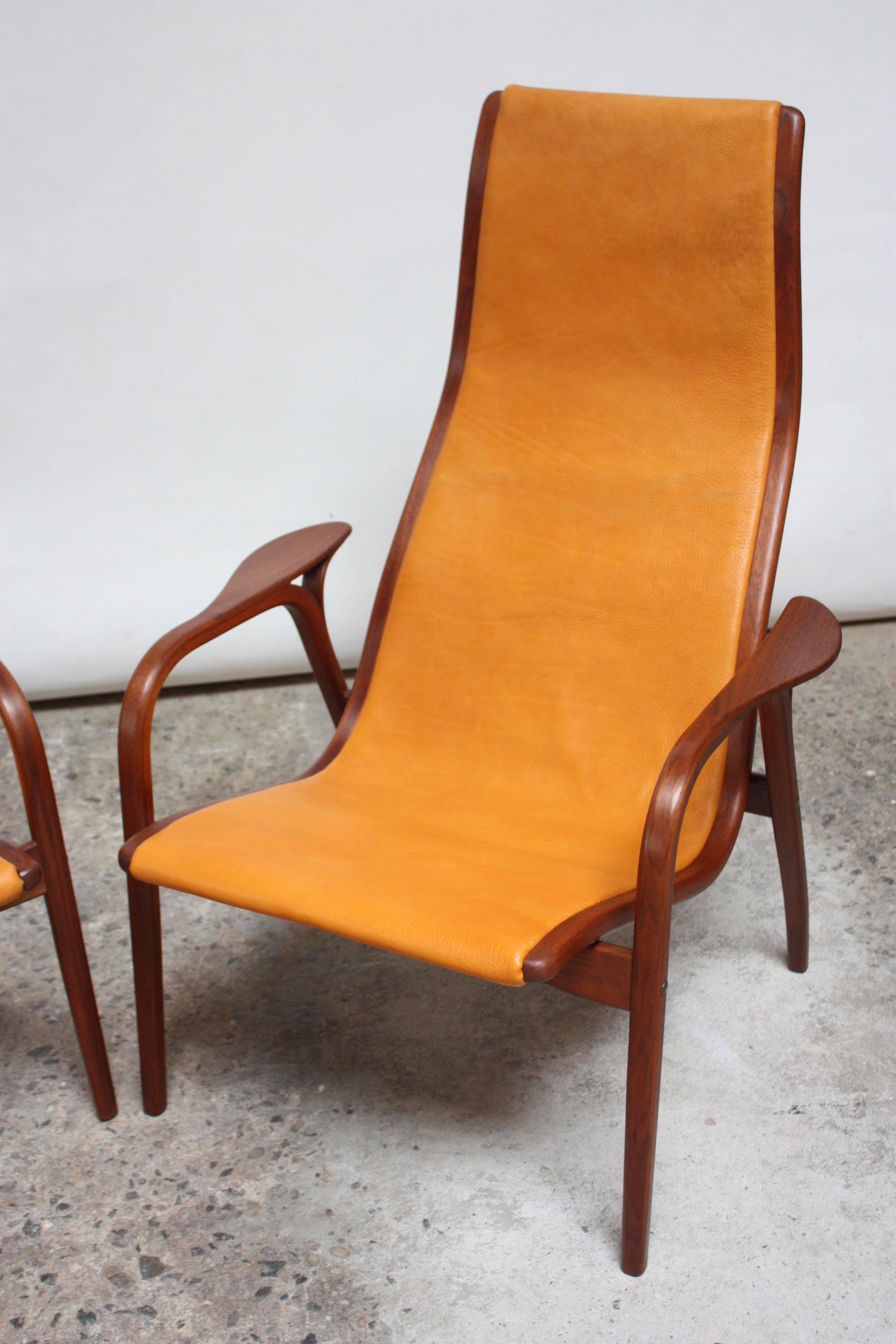 Pair of Swedish Teak and Leather 'Lamino' Chairs by Yngve Ekström 2