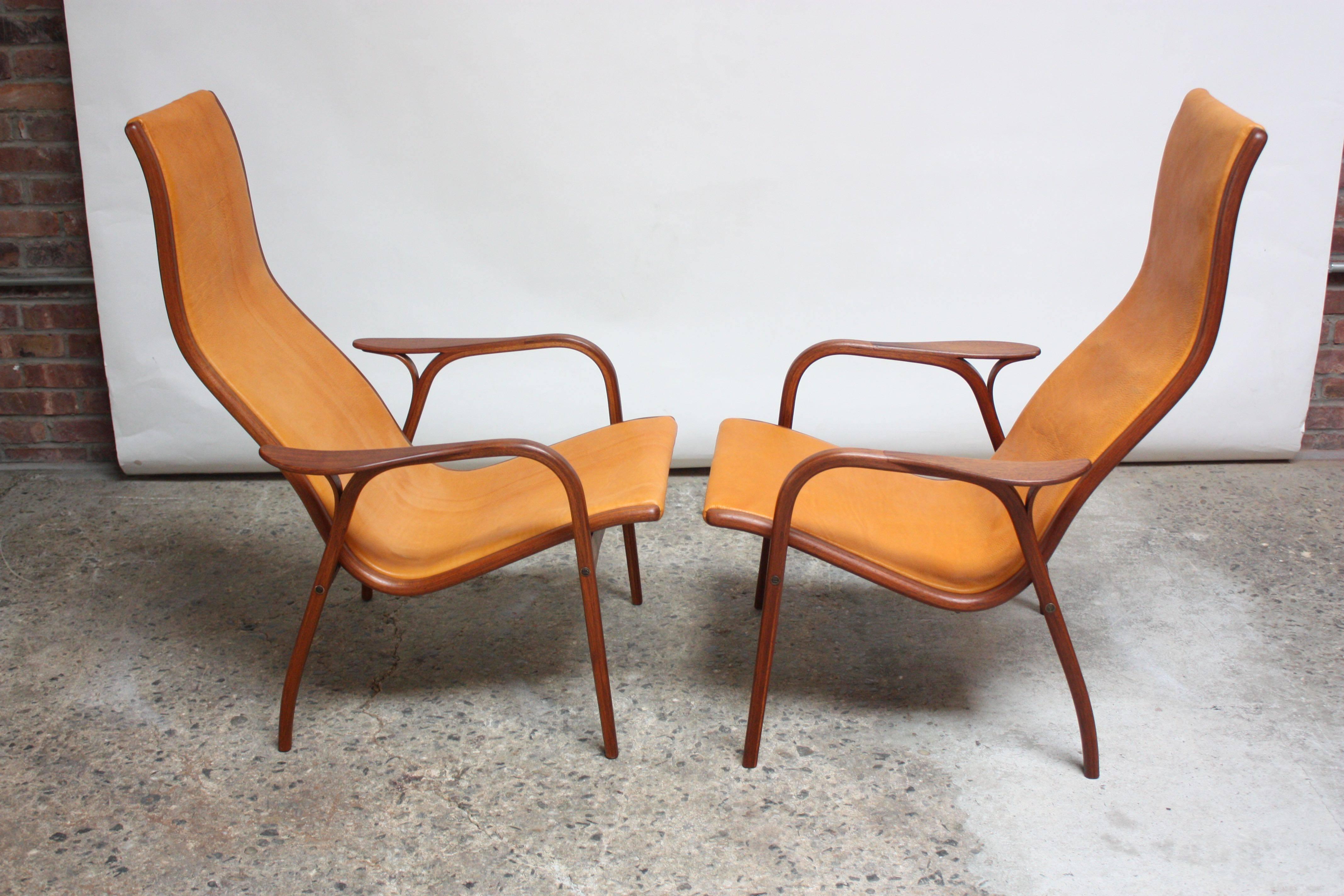 Mid-Century Modern Pair of Swedish Teak and Leather 'Lamino' Chairs by Yngve Ekström