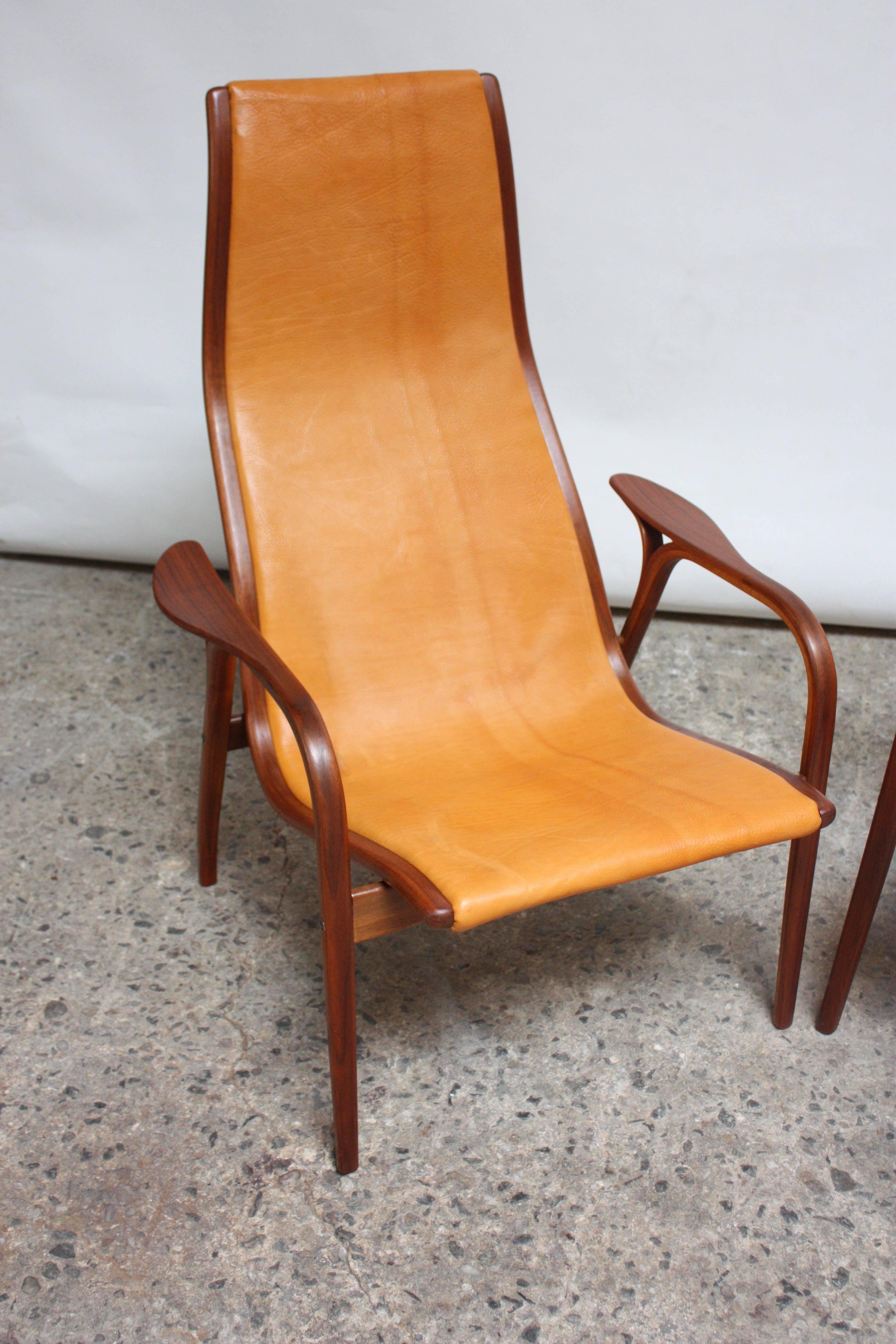 Pair of Swedish Teak and Leather 'Lamino' Chairs by Yngve Ekström 1