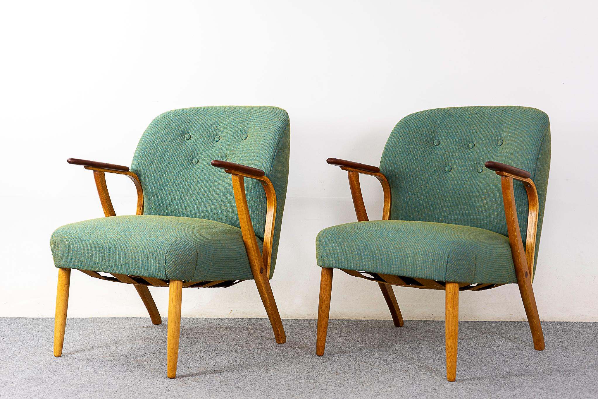 Mid-20th Century Pair of Swedish Teak & Oak Lounge Chairs