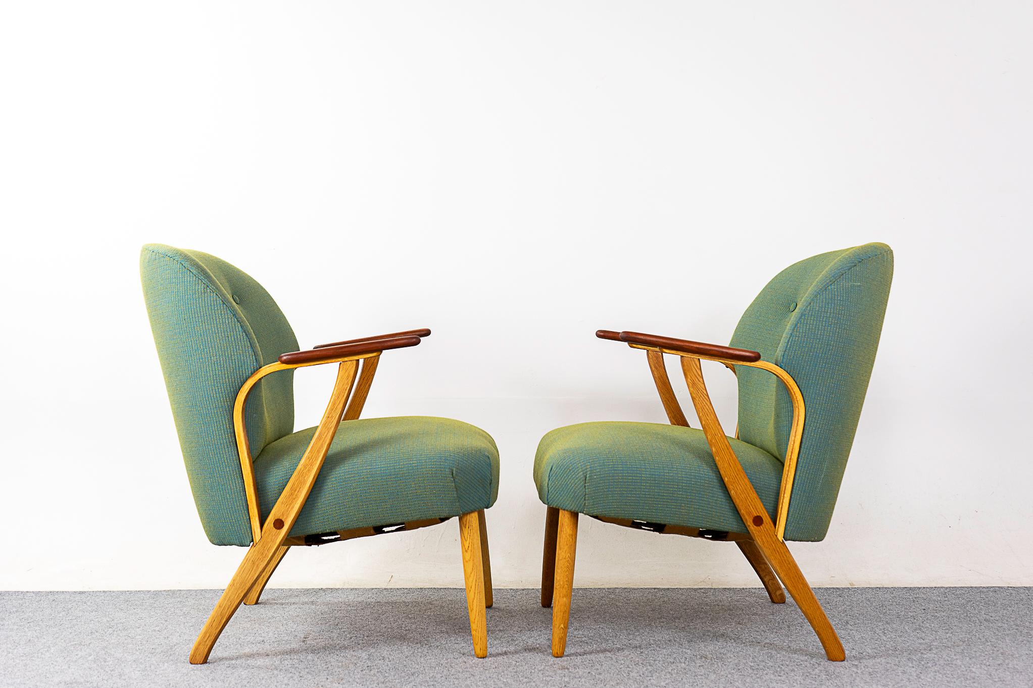 Wool Pair of Swedish Teak & Oak Lounge Chairs