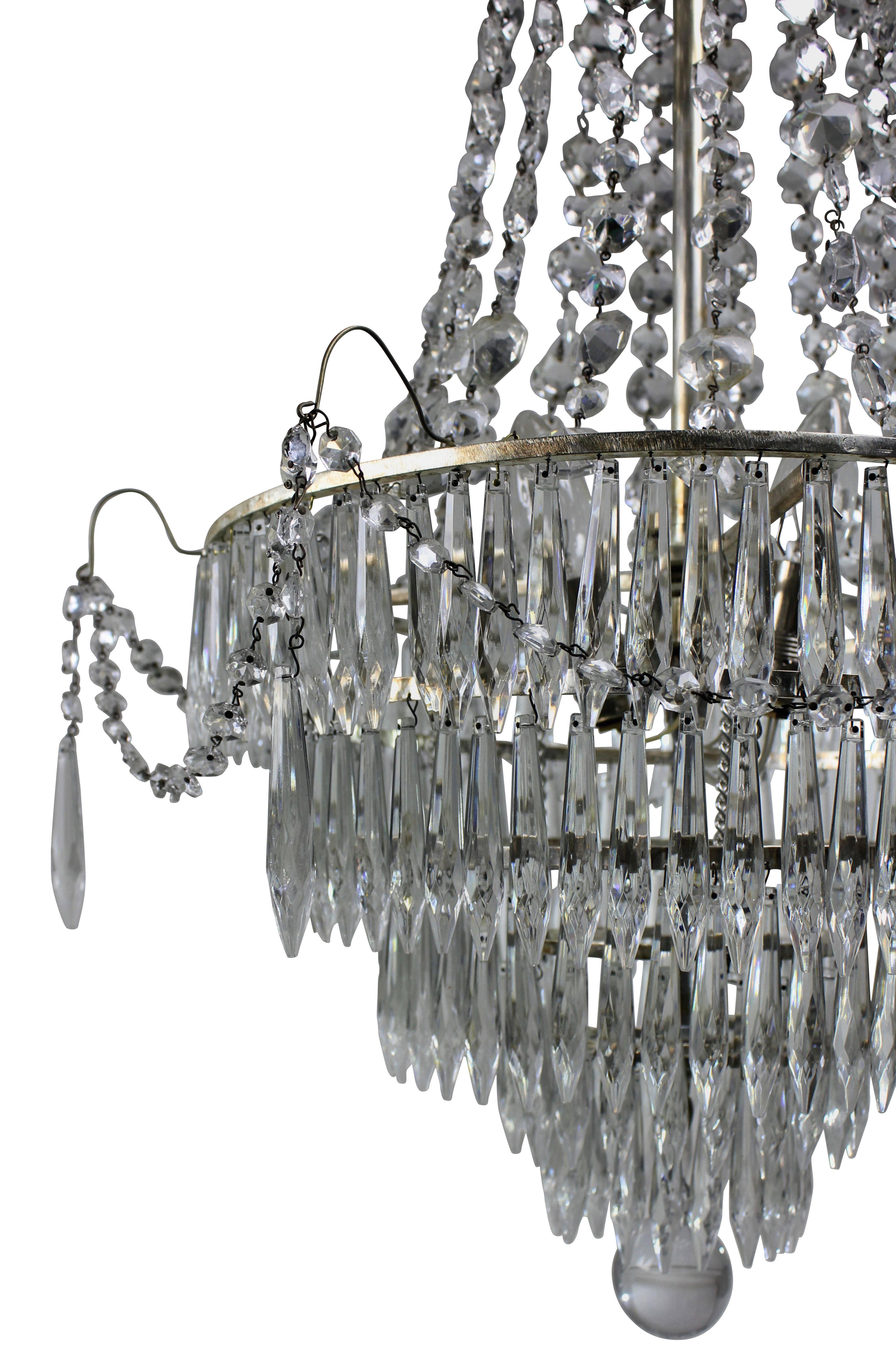 Pair of Swedish Tent and Waterfall Chandeliers In Good Condition In London, GB