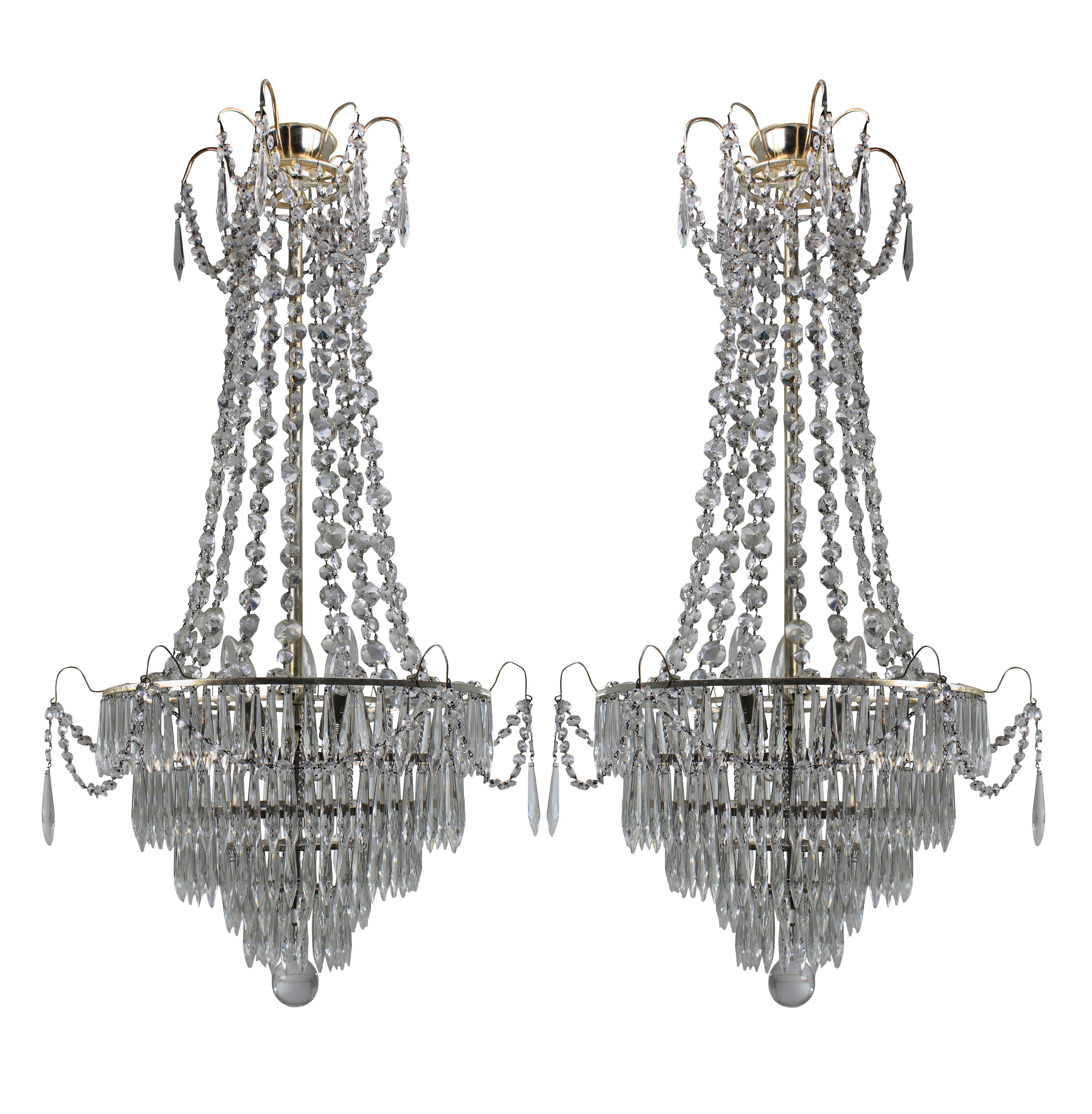 Mid-20th Century Pair of Swedish Tent and Waterfall Chandeliers