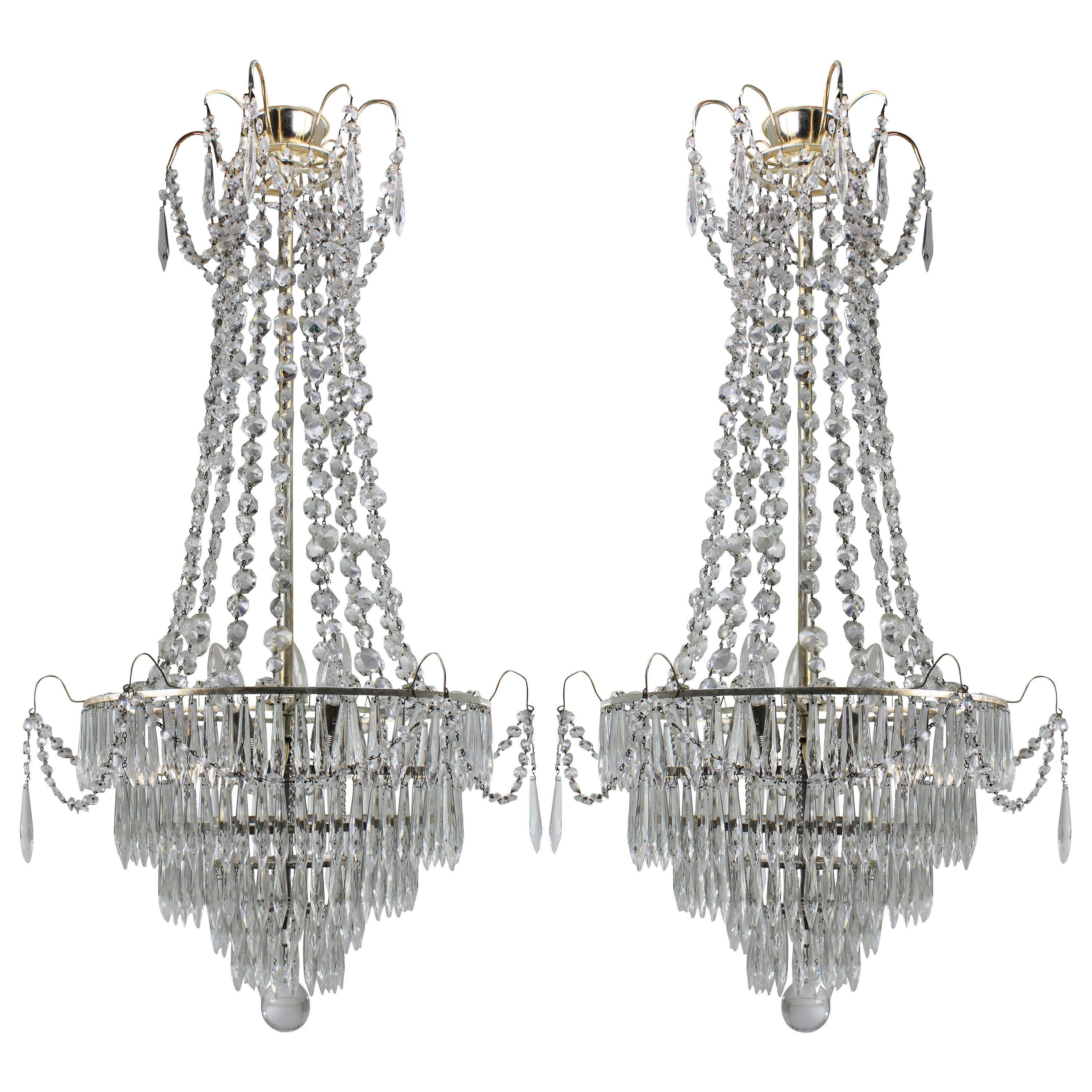 Pair of Swedish Tent and Waterfall Chandeliers