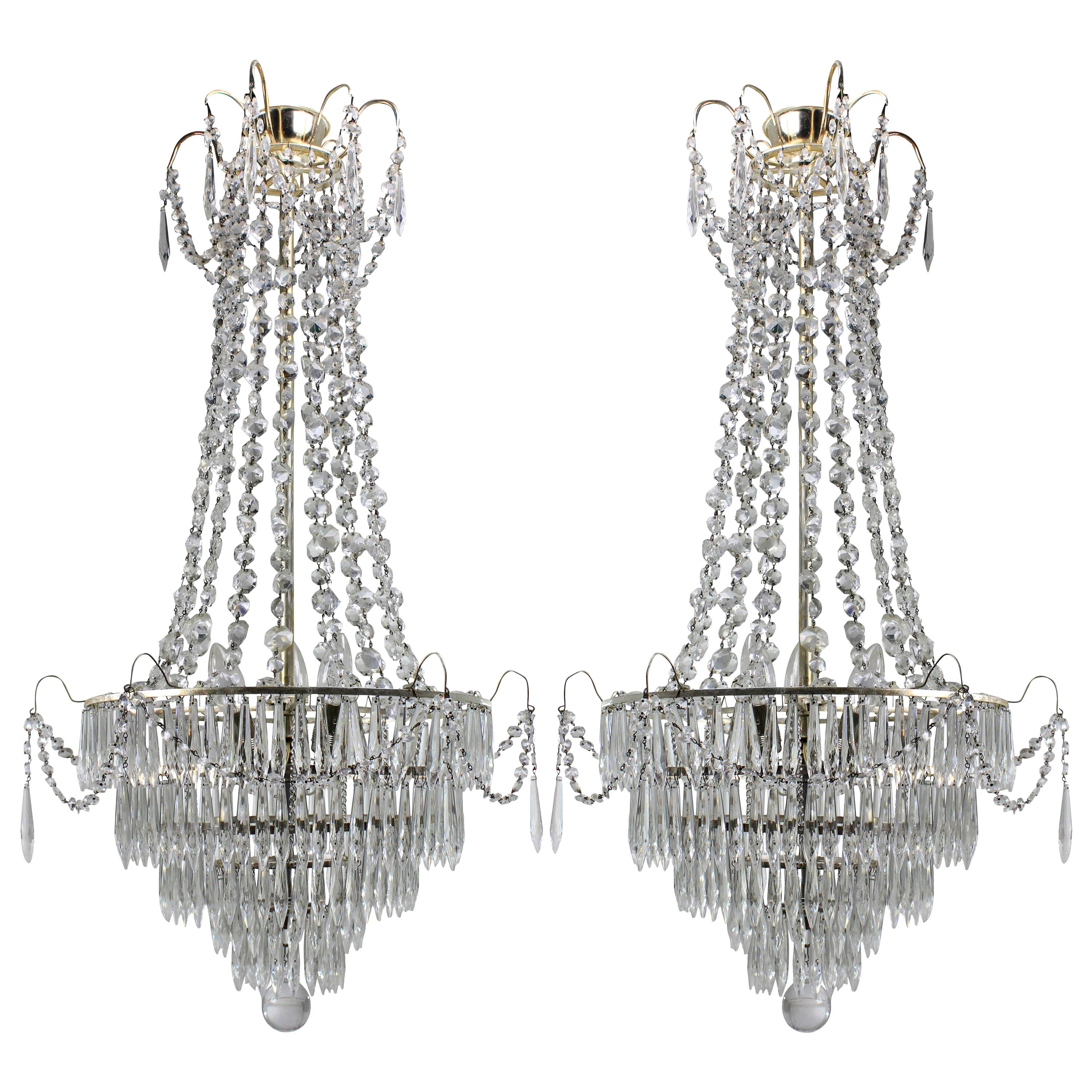 Pair of Swedish Tent and Waterfall Chandeliers