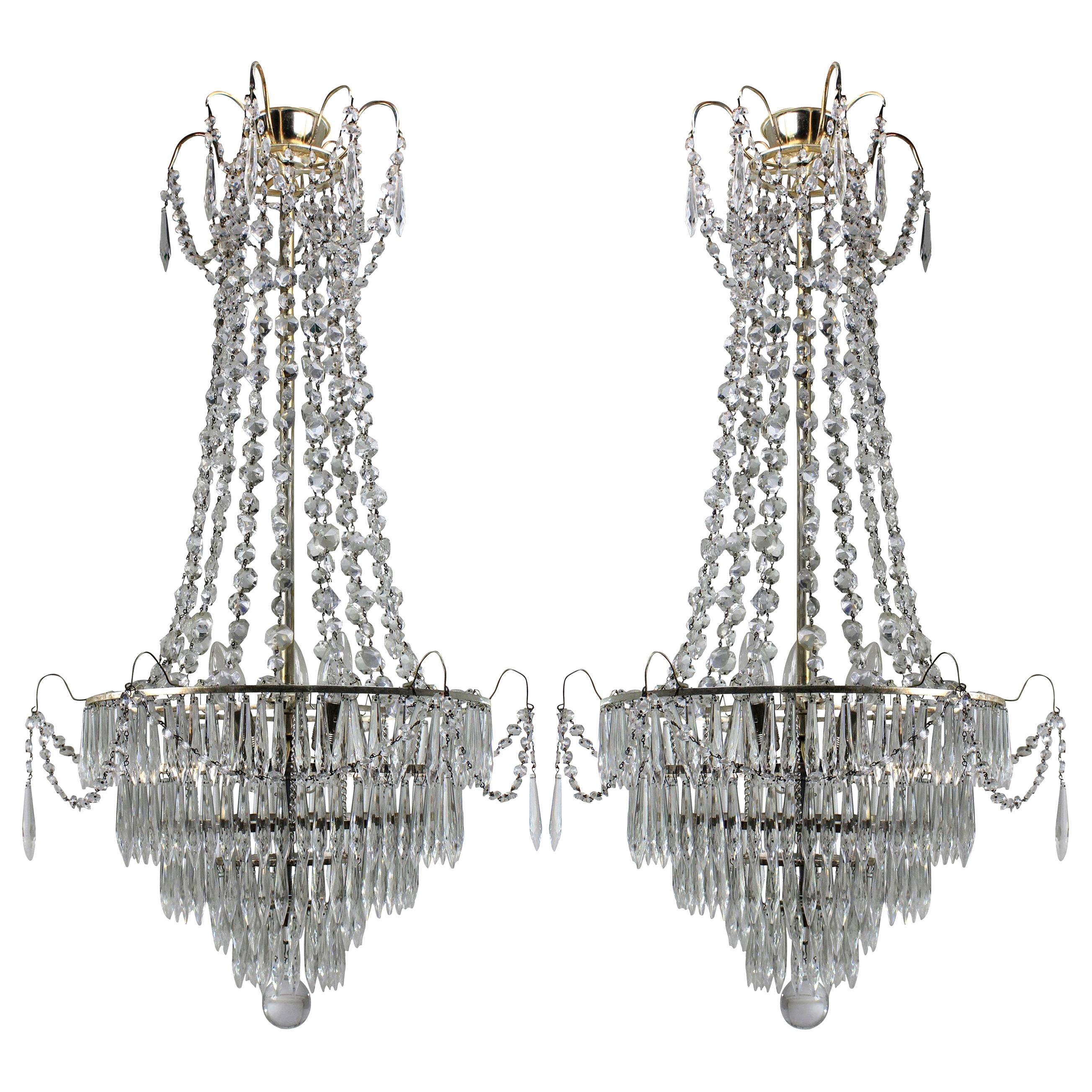 Pair of Swedish Tent and Waterfall Chandeliers