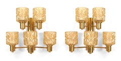 Pair of Hans Agne Jakobsen Swedish Mid-Century Brass and Glass Wall Sconces