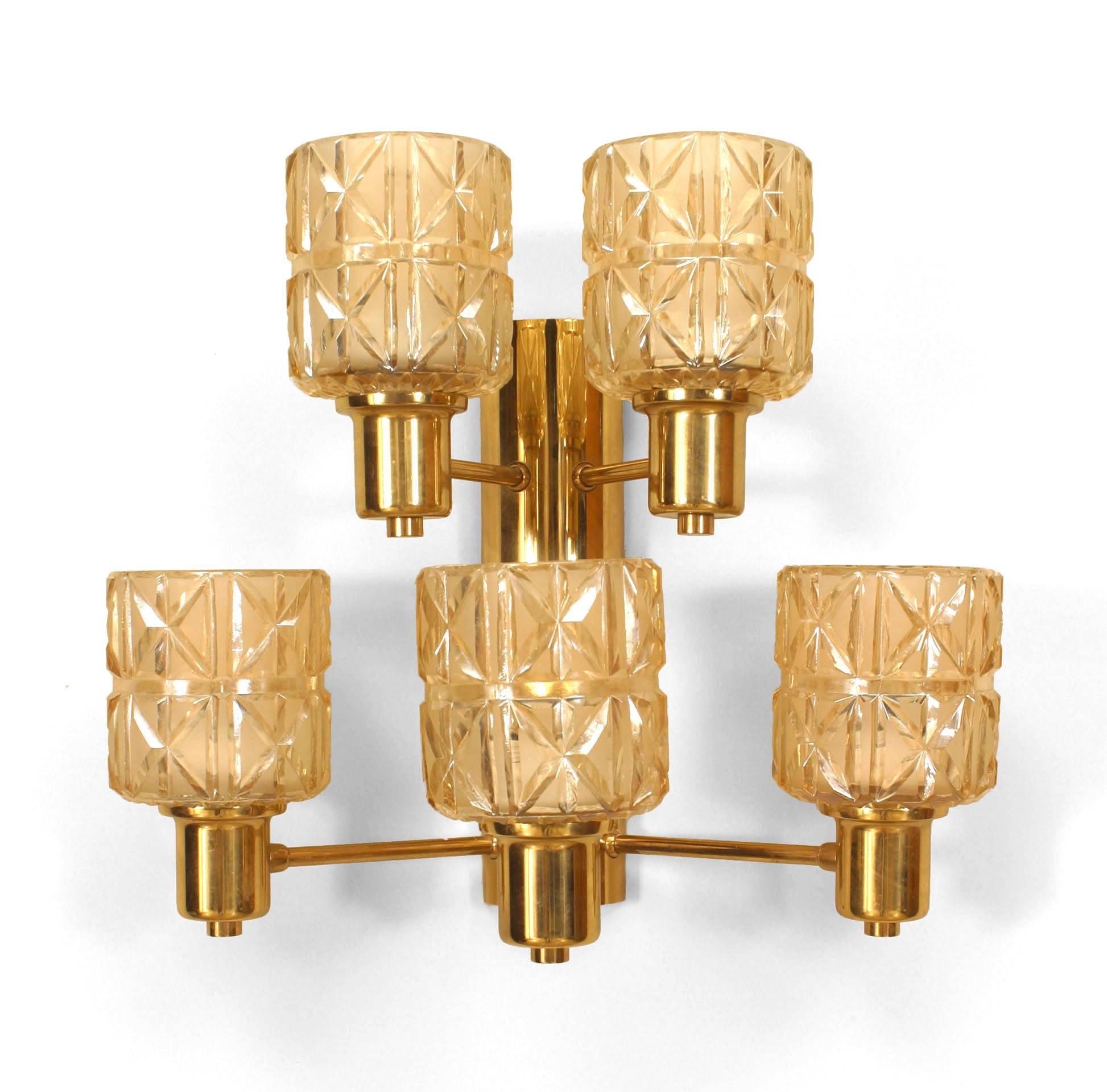 Mid-Century Modern Pair of Hans Agne Jakobsen Swedish Mid-Century Brass and Glass Wall Sconces For Sale