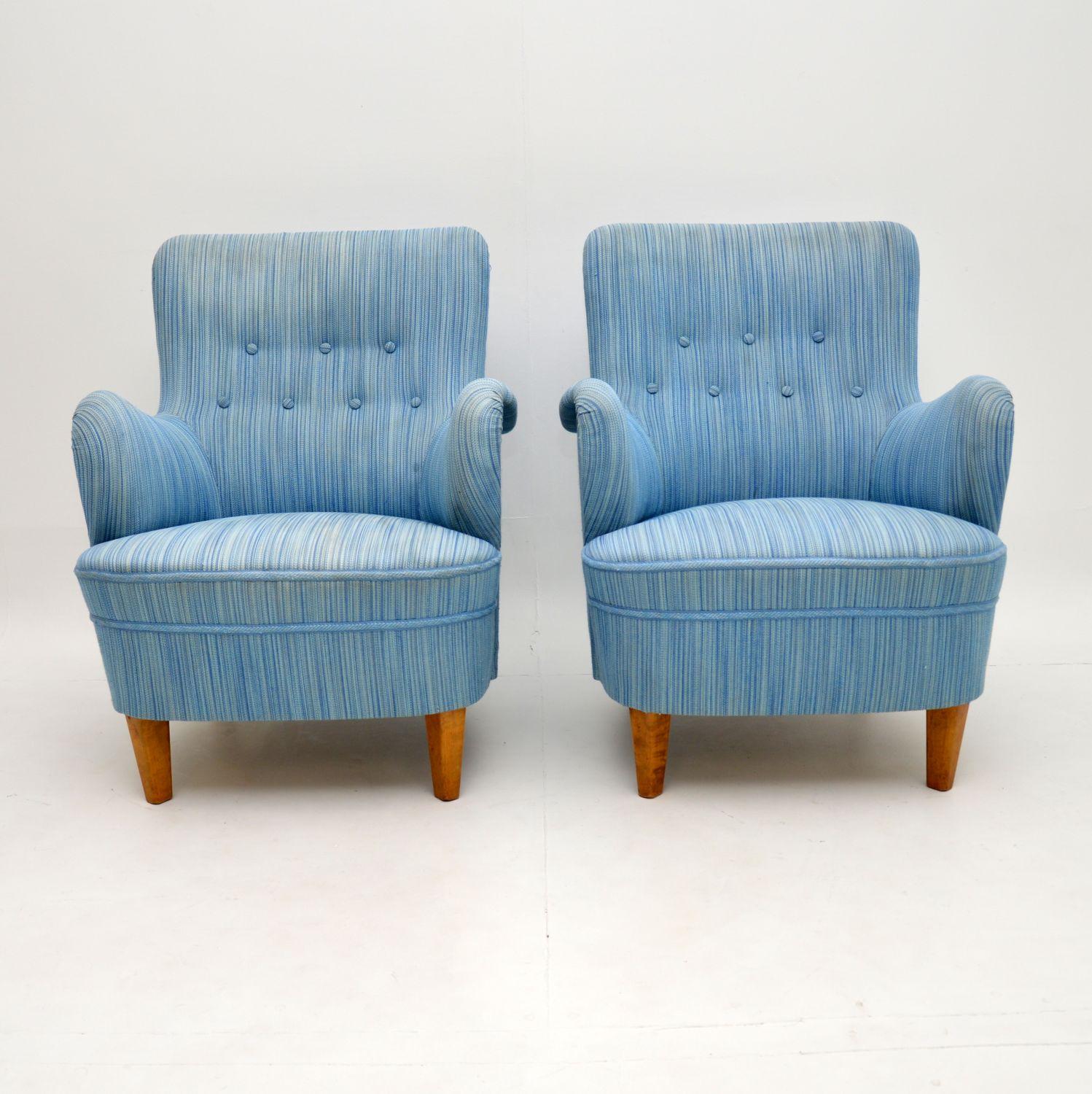Mid-Century Modern Pair of Swedish Vintage Armchairs by Carl Malmsten