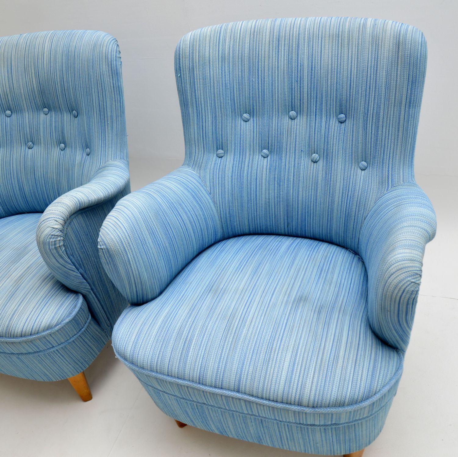 Fabric Pair of Swedish Vintage Armchairs by Carl Malmsten