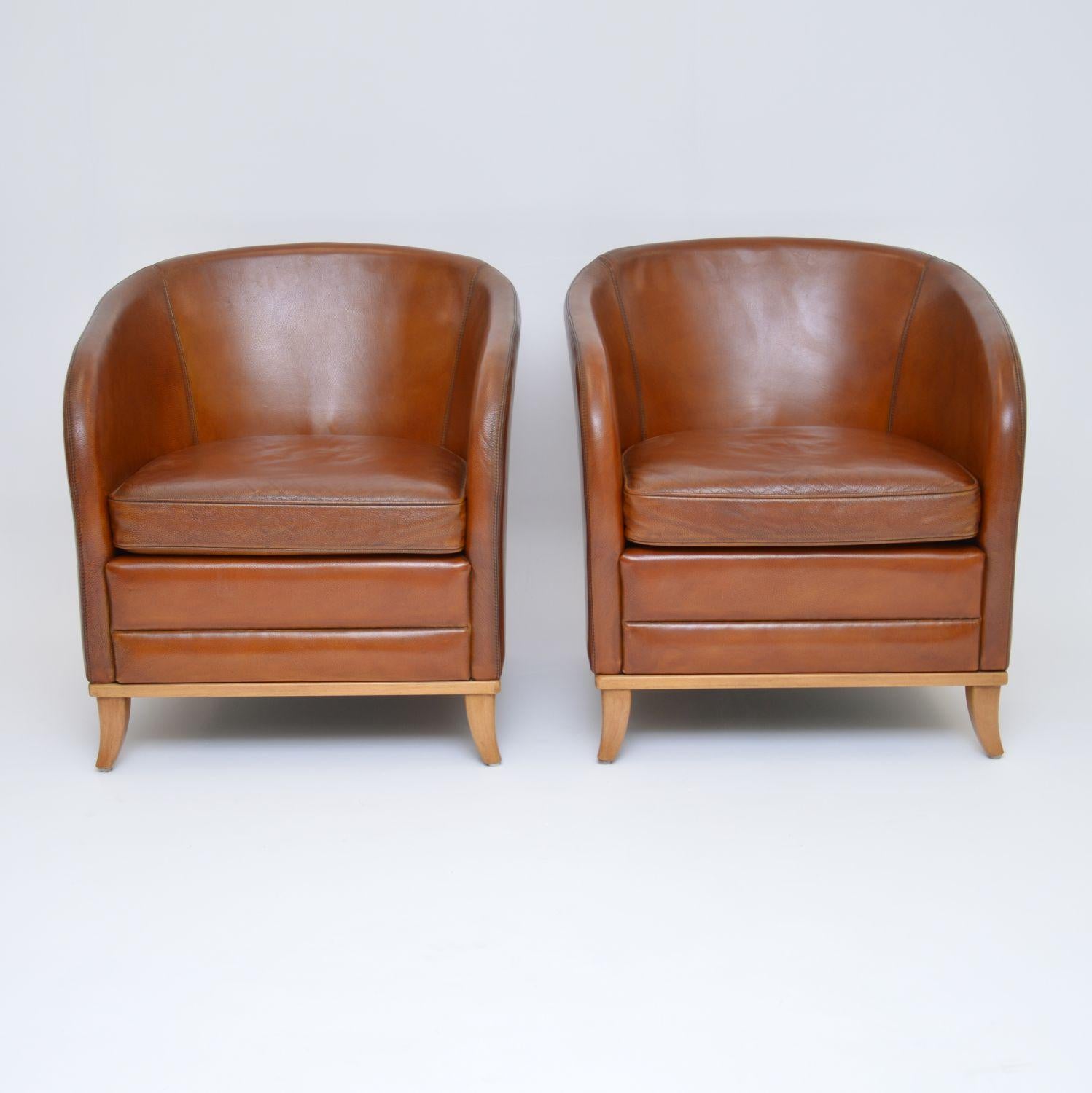 This pair of Swedish vintage leather armchairs by Bröderna Anderssons have just arrived from Sweden. They are in excellent original condition & date from around the 1950s period. The leather which has been professionally cleaned & polished has a