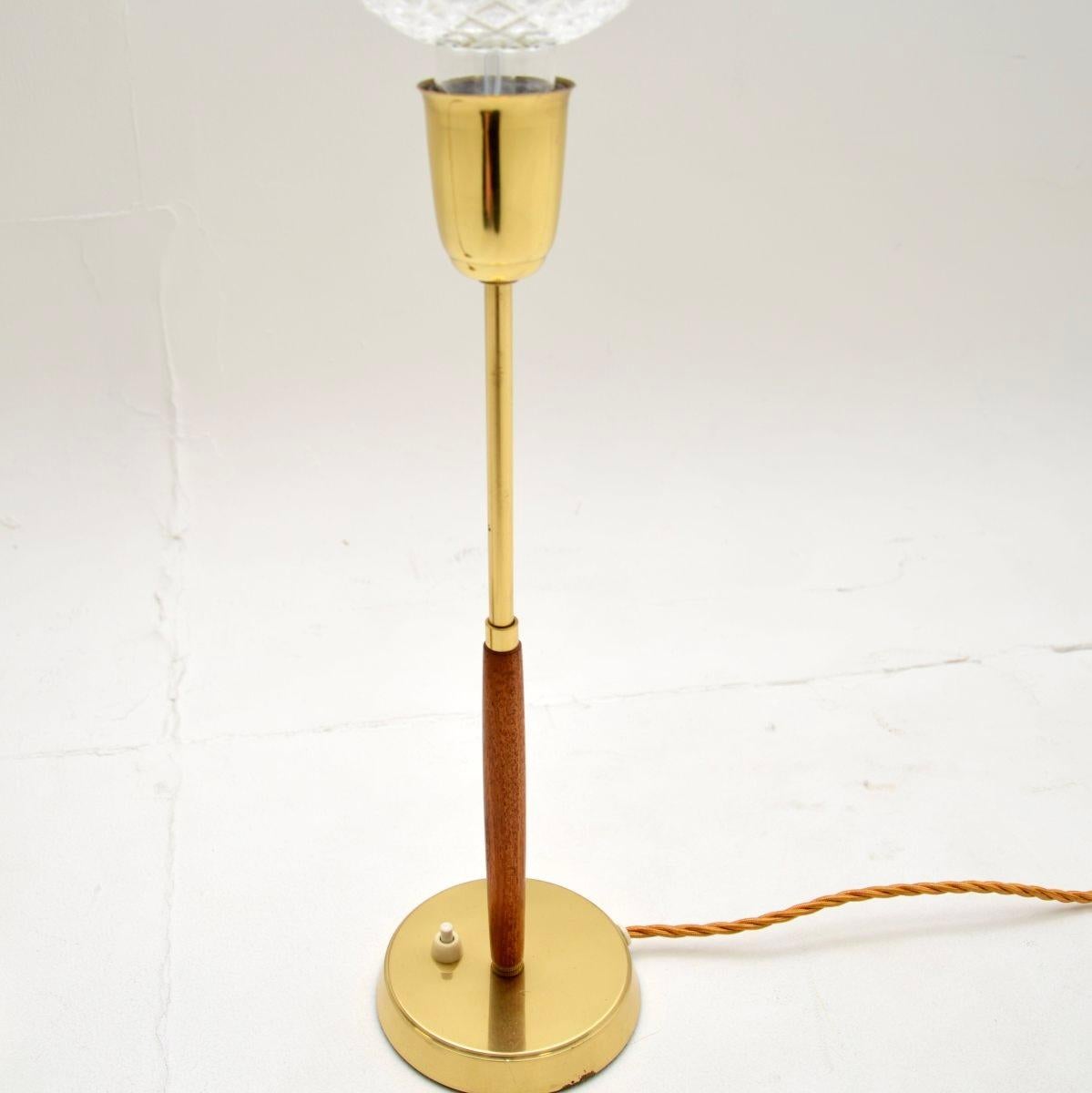 Pair of Swedish Vintage Teak and Brass Table Lamps For Sale 1