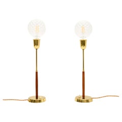 Pair of Swedish Vintage Teak and Brass Table Lamps