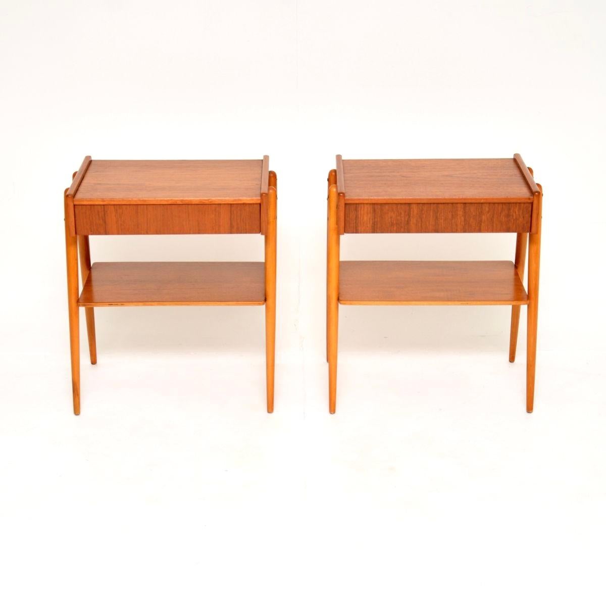 A stylish and very well made pair of Swedish vintage teak bedside tables by AB Carlstrom, dating from the 1960’s.

The quality is superb, they are beautifully designed and well constructed with an elegant, yet sturdy build. They are a lovely size,