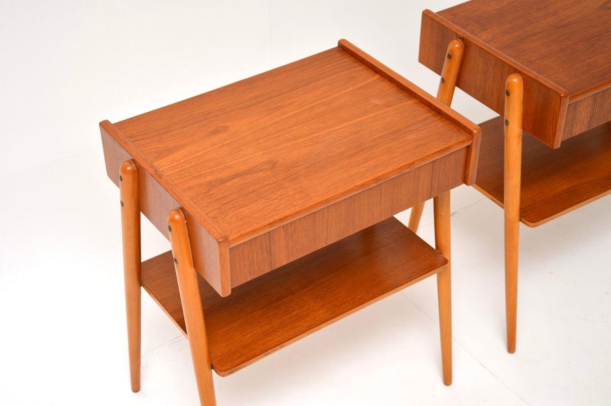 Mid-20th Century Pair of Swedish Vintage Teak Bedside Tables by AB Carlstrom For Sale