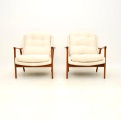 Pair of Swedish Vintage Walnut Armchairs by Inge Andersson