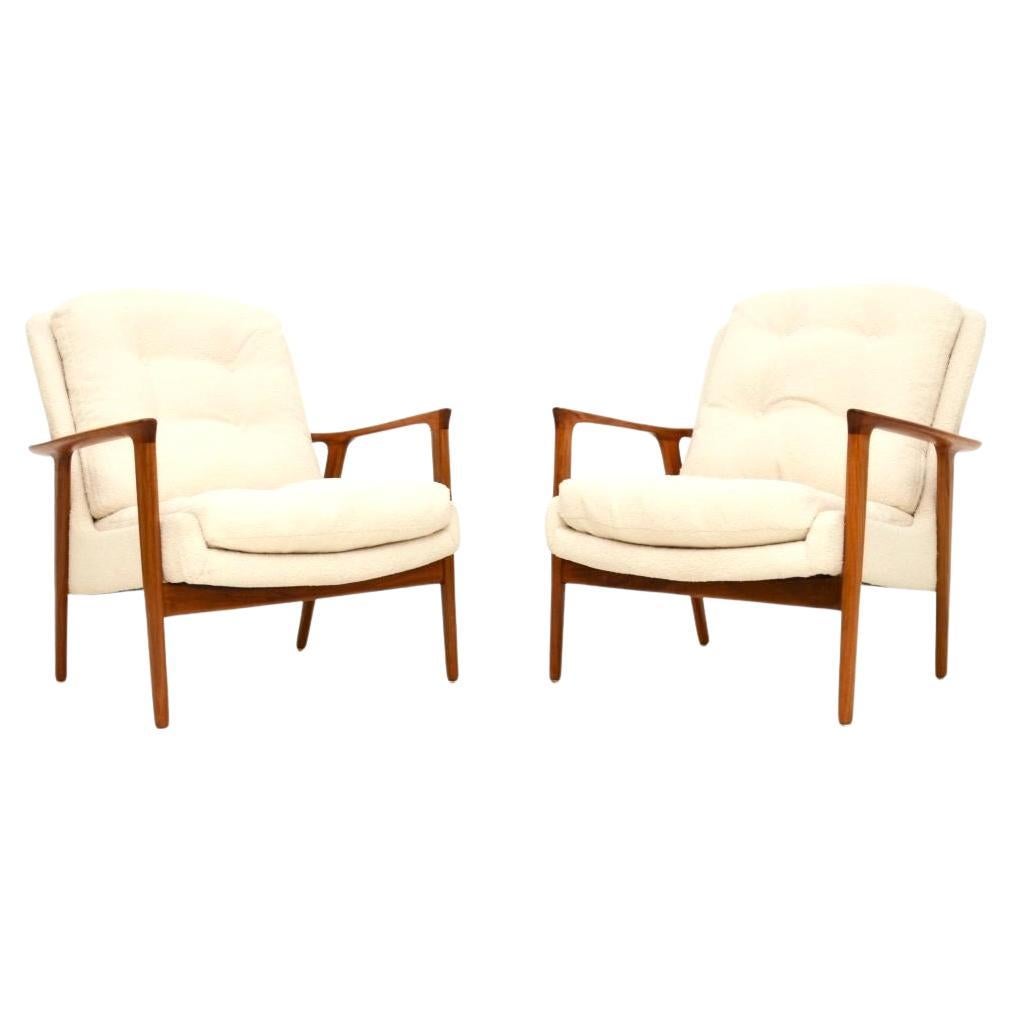 Pair of Swedish Vintage Walnut Armchairs by Inge Andersson For Sale