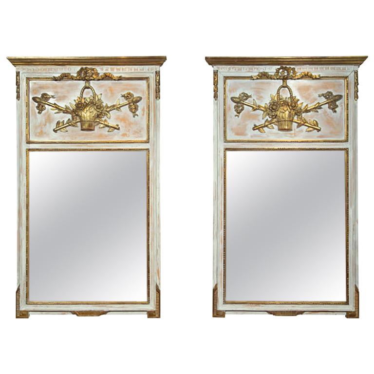 Pair of Swedish Wall Console or Pier Mirrors Painted and Parcel-Gilt