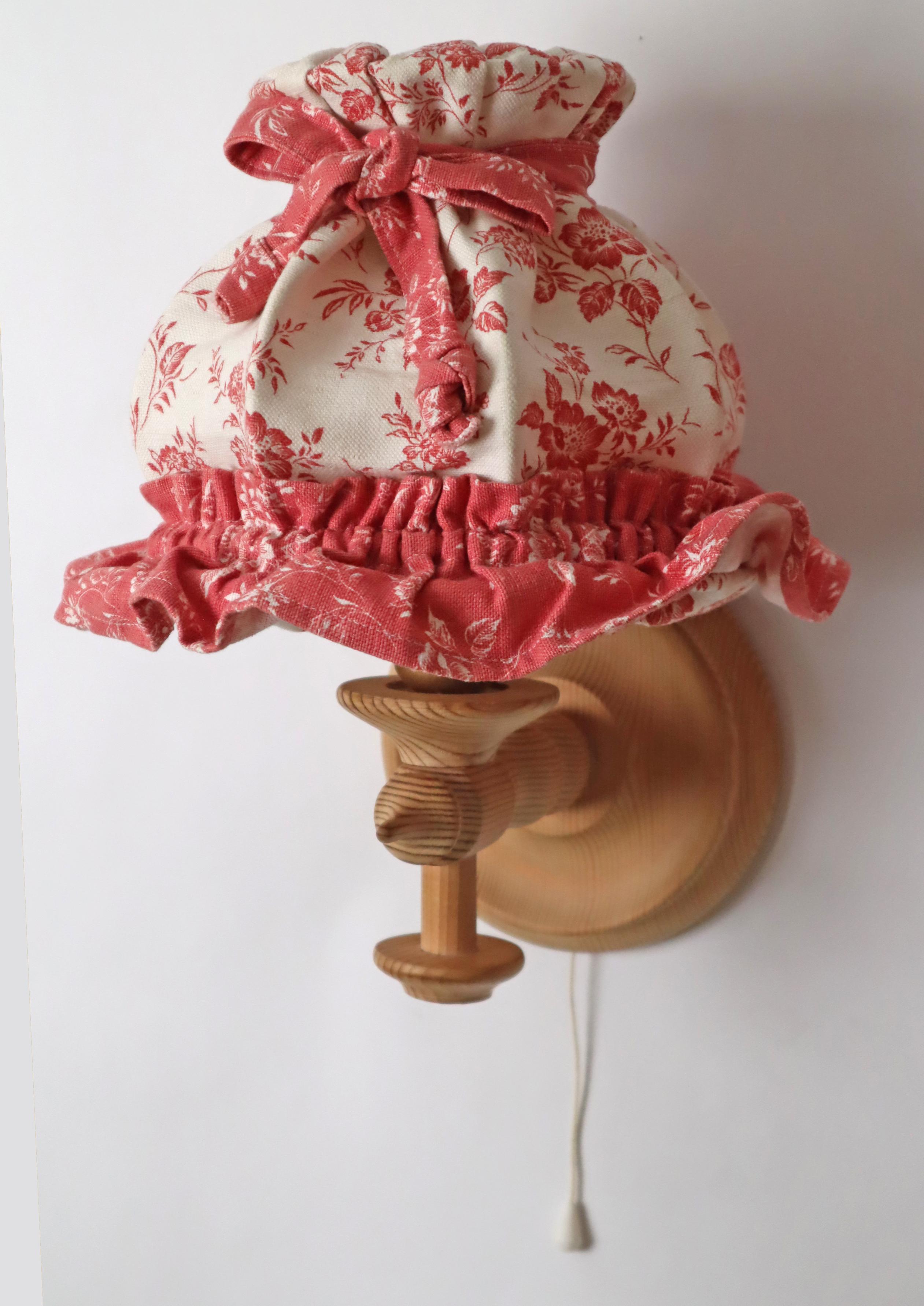 Pair of Swedish Wall Lamps Made of Pinewood and Floral Textile Shade For Sale 6