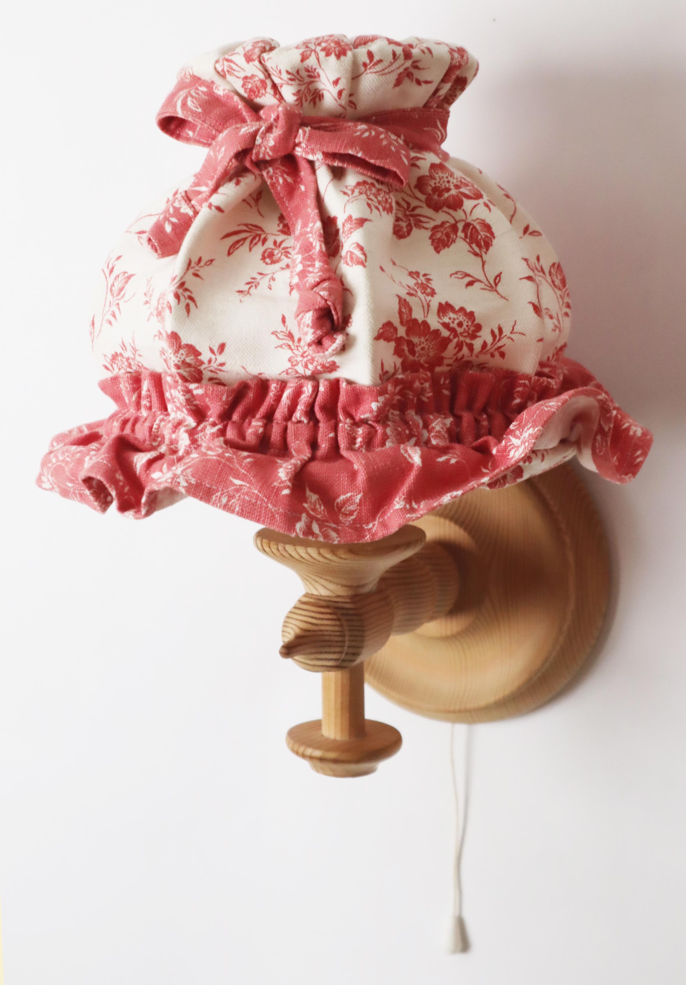 Pair of Swedish Wall Lamps Made of Pinewood and Floral Textile Shade For Sale 11