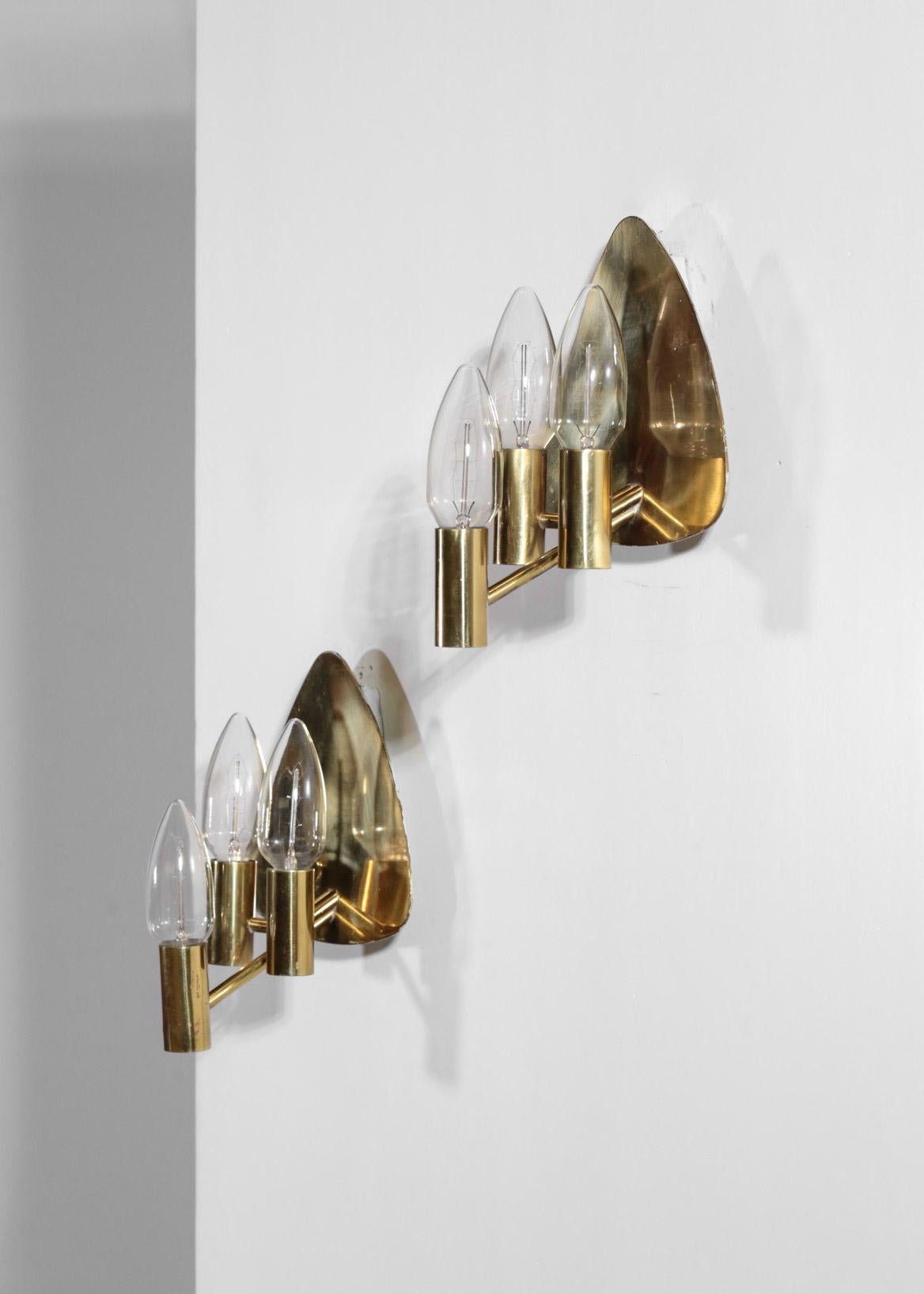 Pair of Swedish Wall Lights in Brass, 1960s Vintage For Sale 5