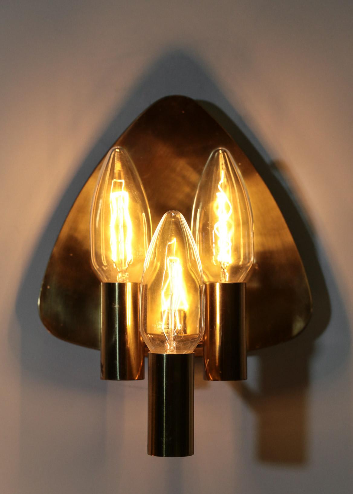 Mid-20th Century Pair of Swedish Wall Lights in Brass, 1960s Vintage For Sale