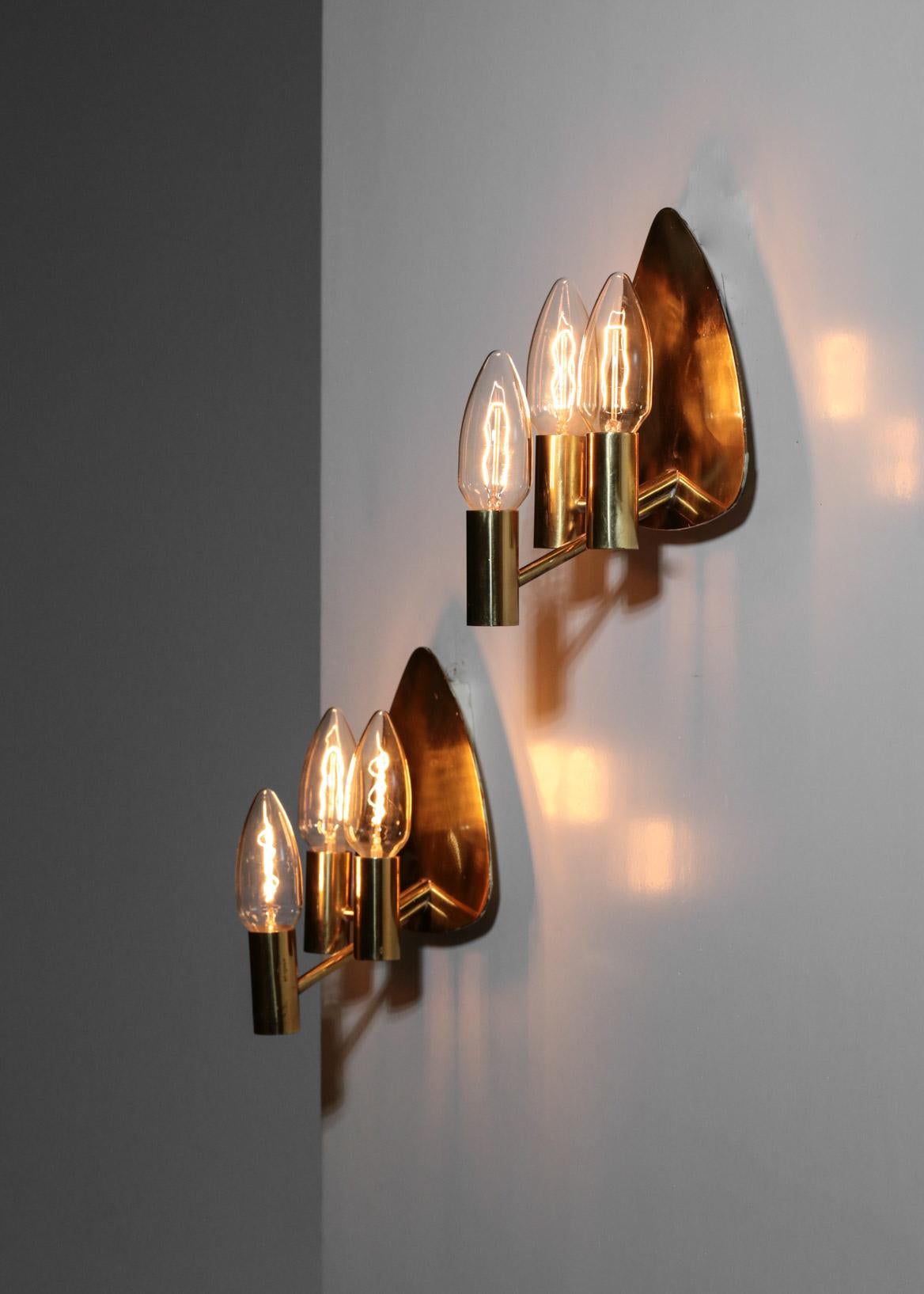 Pair of Swedish Wall Lights in Brass, 1960s Vintage For Sale 1