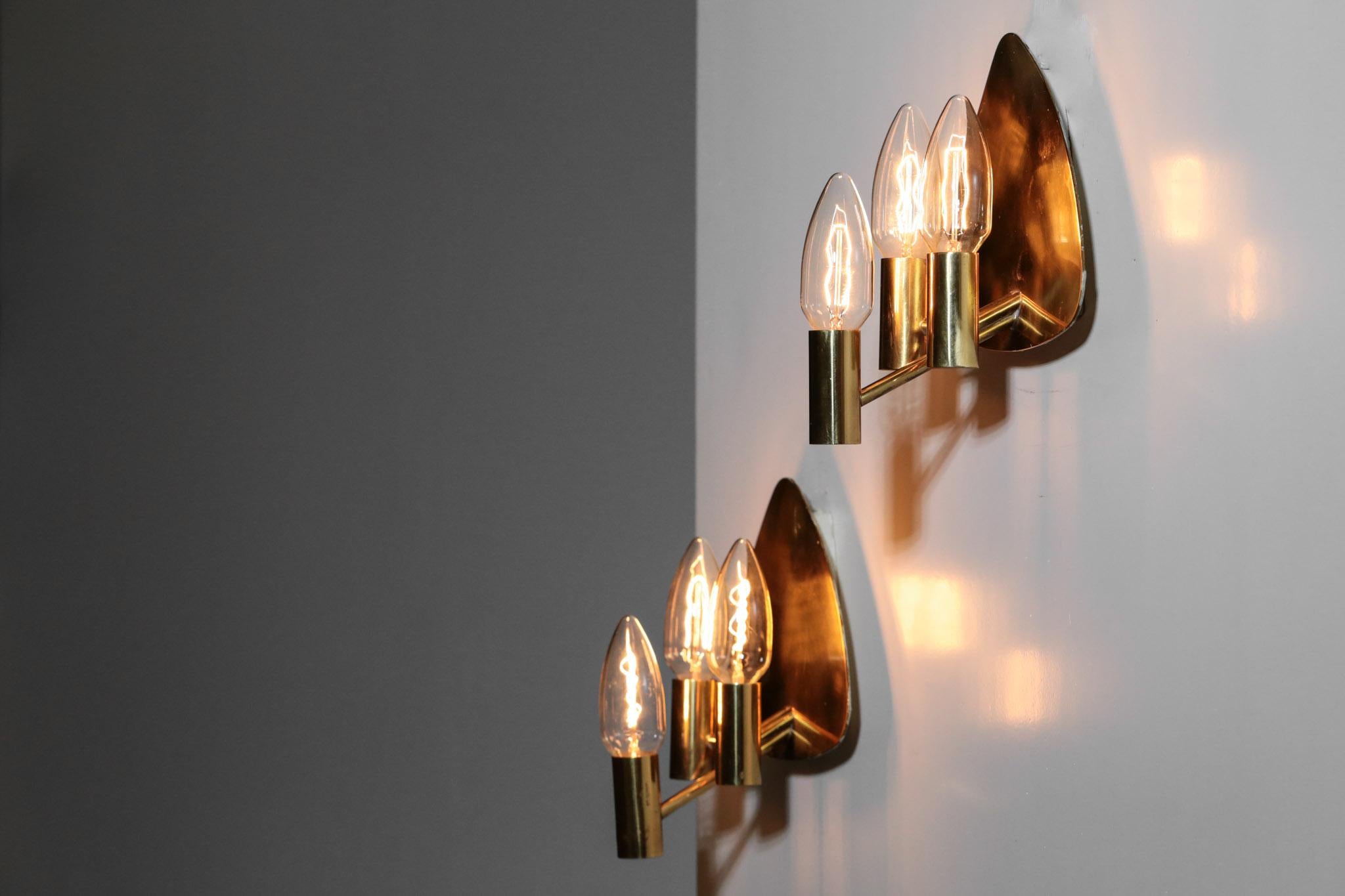 Pair of Swedish Wall Lights in Brass, 1960s Vintage For Sale 2