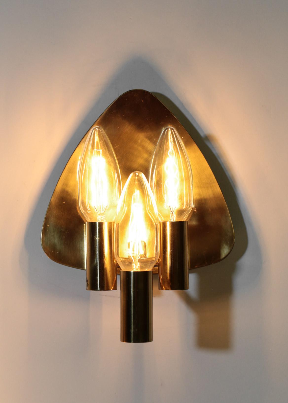 Pair of Swedish Wall Lights in Brass, 1960s Vintage For Sale 3