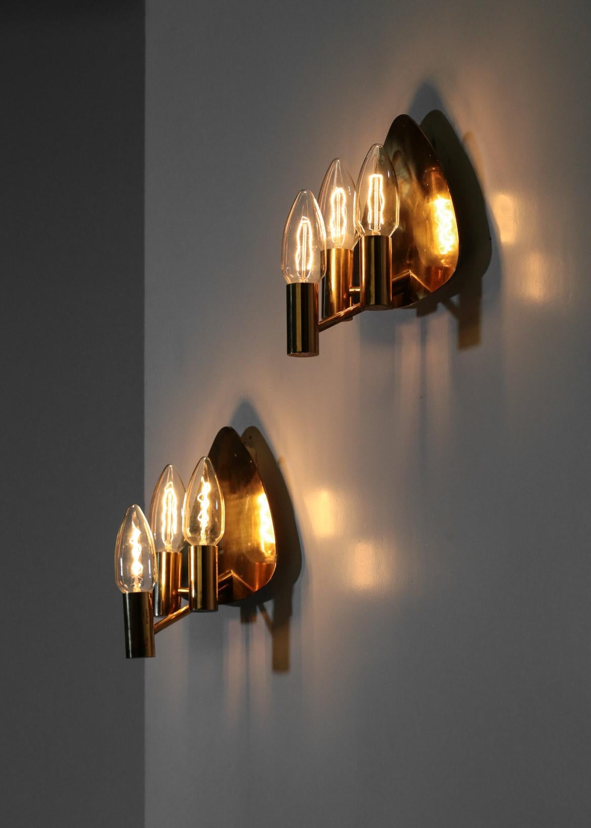 Pair of Swedish Wall Lights in Brass, 1960s Vintage For Sale 4