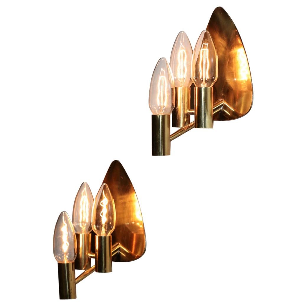 Pair of Swedish Wall Lights in Brass, 1960s Vintage