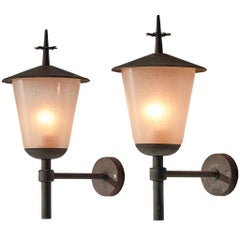 Pair of Swedish Wall Lights in Patinated Copper with Glass