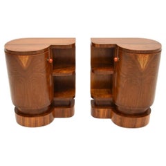 Pair of Swedish Walnut Art Deco Bedside Cabinets