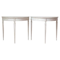 Pair of Swedish White Demi-Lune Tables, circa 1920s