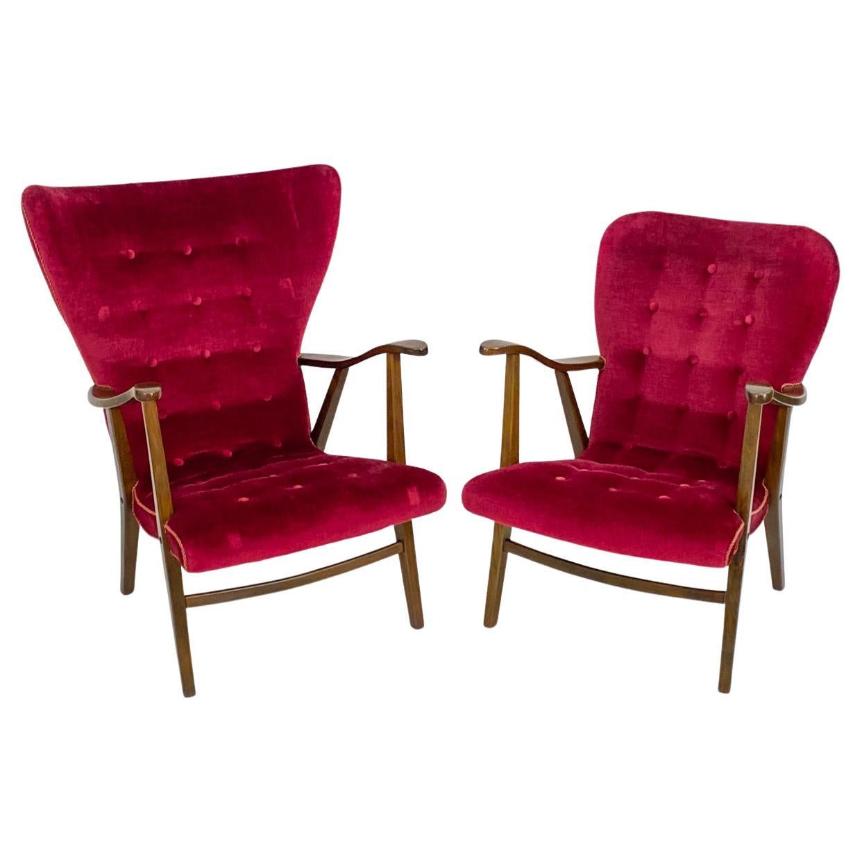 Pair of Swedish Wingback "His & Hers" Lounge Chairs, c. 1950's For Sale