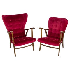 Vintage Pair of Swedish Wingback "His & Hers" Lounge Chairs, c. 1950's