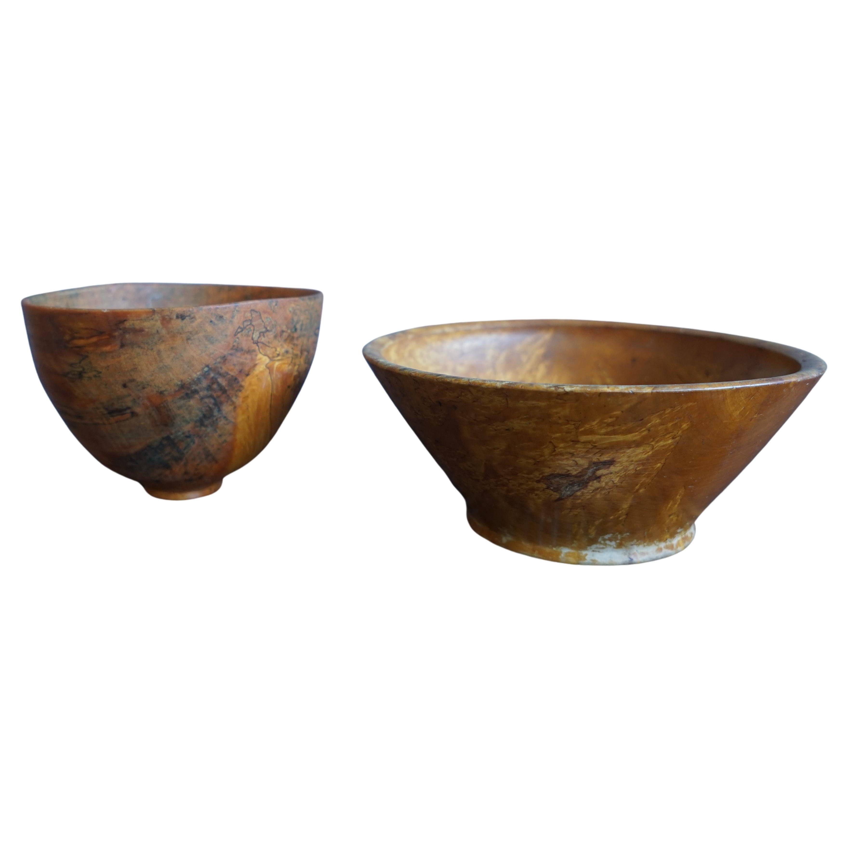 Pair of Swedish Wooden Bowls in BirdsEye Maple, 1940s For Sale