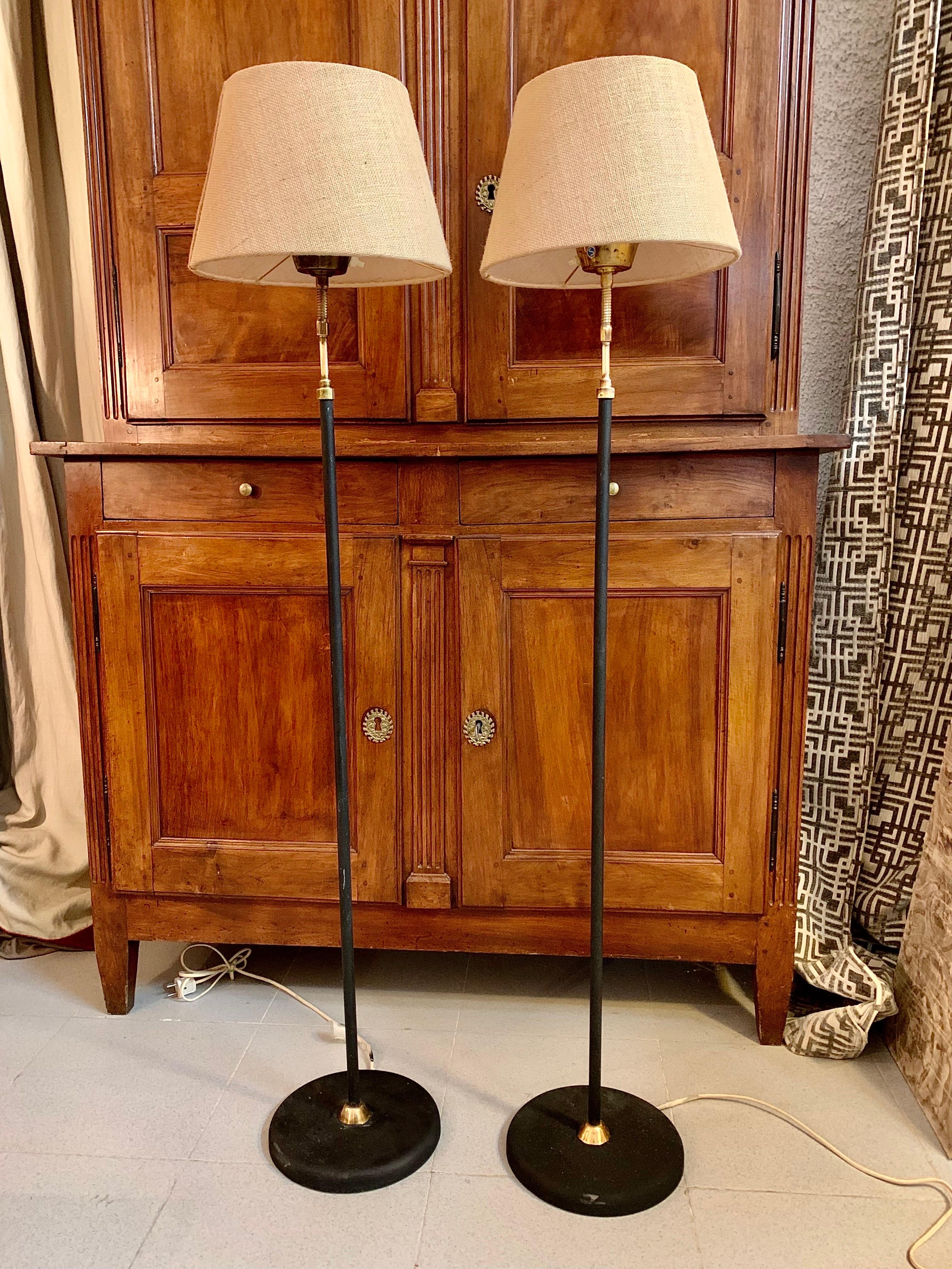 Pair of Swedishs Mid Century Metal and Brass Floor Lamps For Sale 5