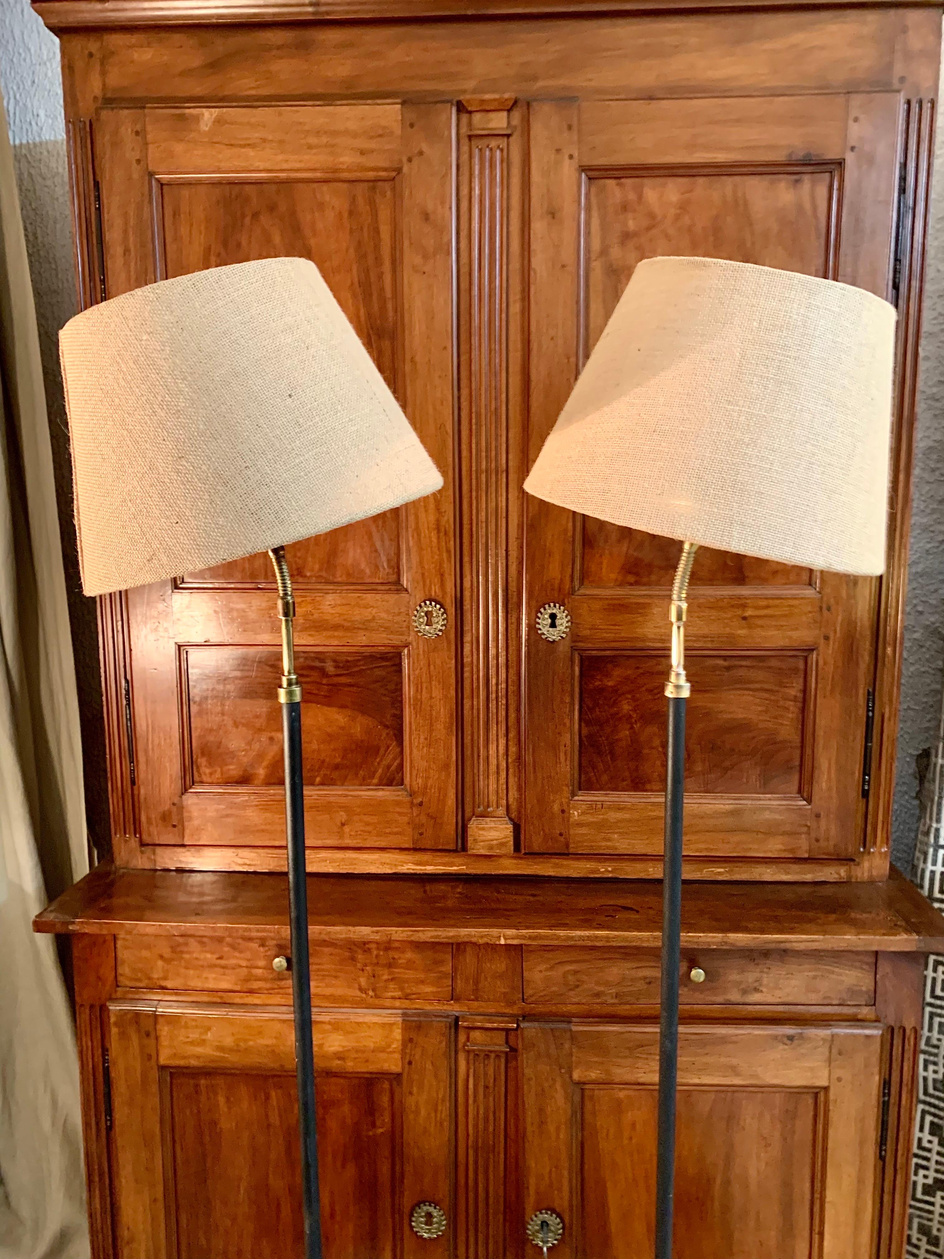 Pair of Swedishs Mid Century Metal and Brass Floor Lamps For Sale 6