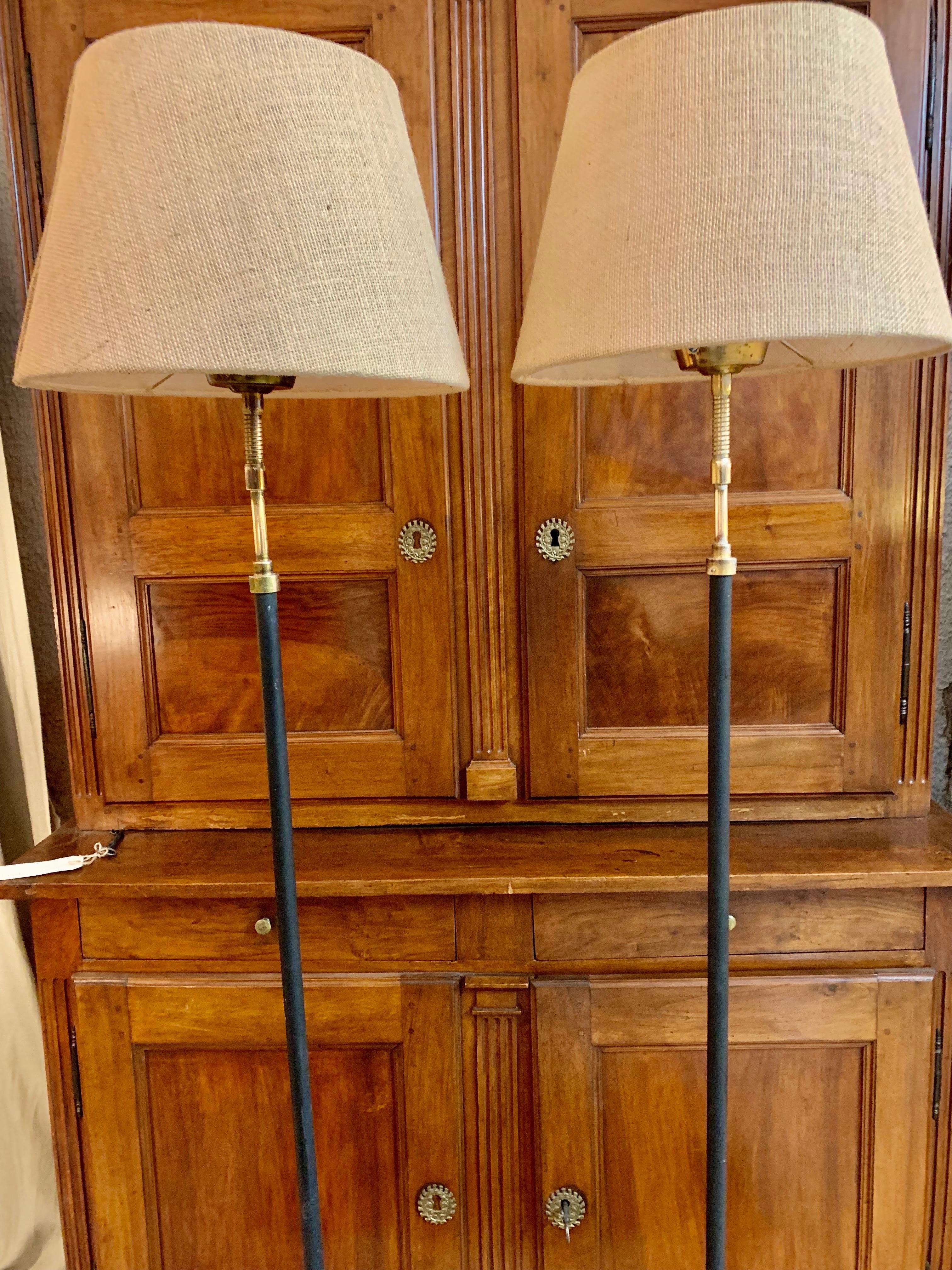 Pair of Swedishs Mid Century Metal and Brass Floor Lamps For Sale 7