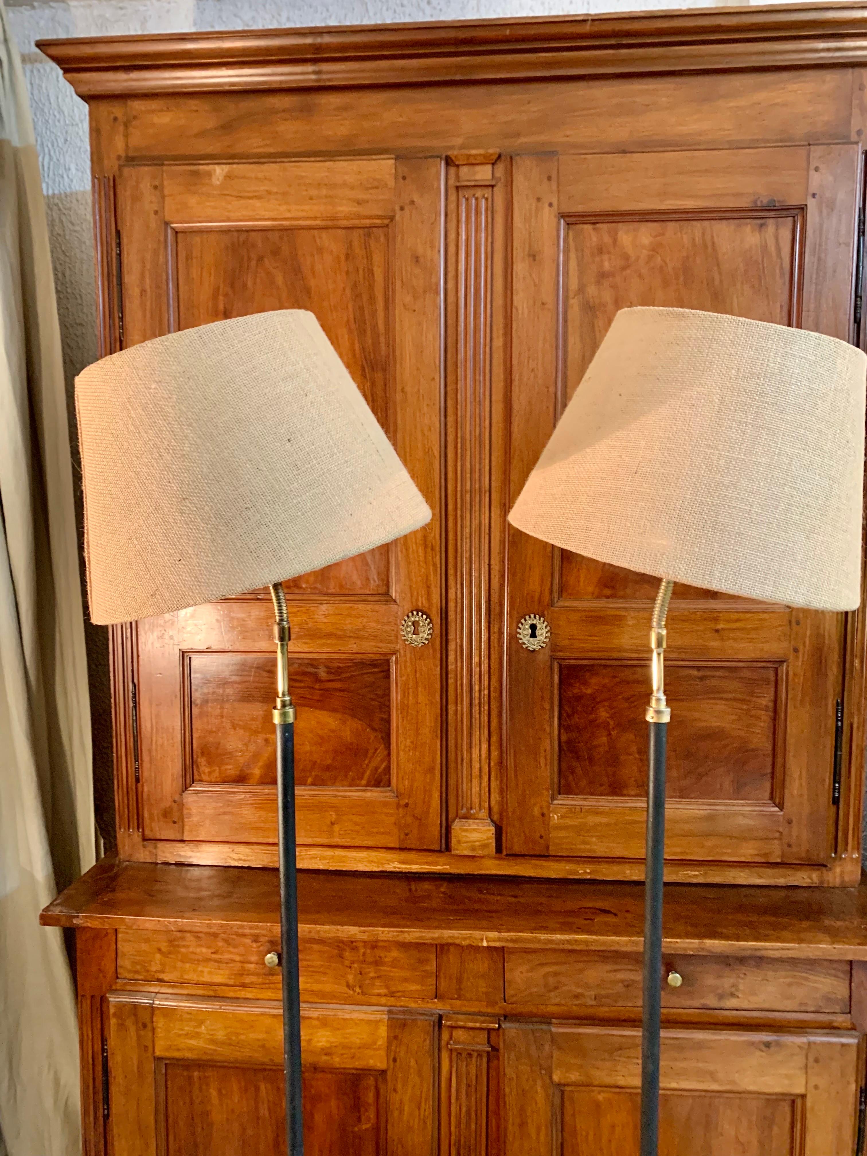 Pair of Swedishs Mid Century Metal and Brass Floor Lamps For Sale 8
