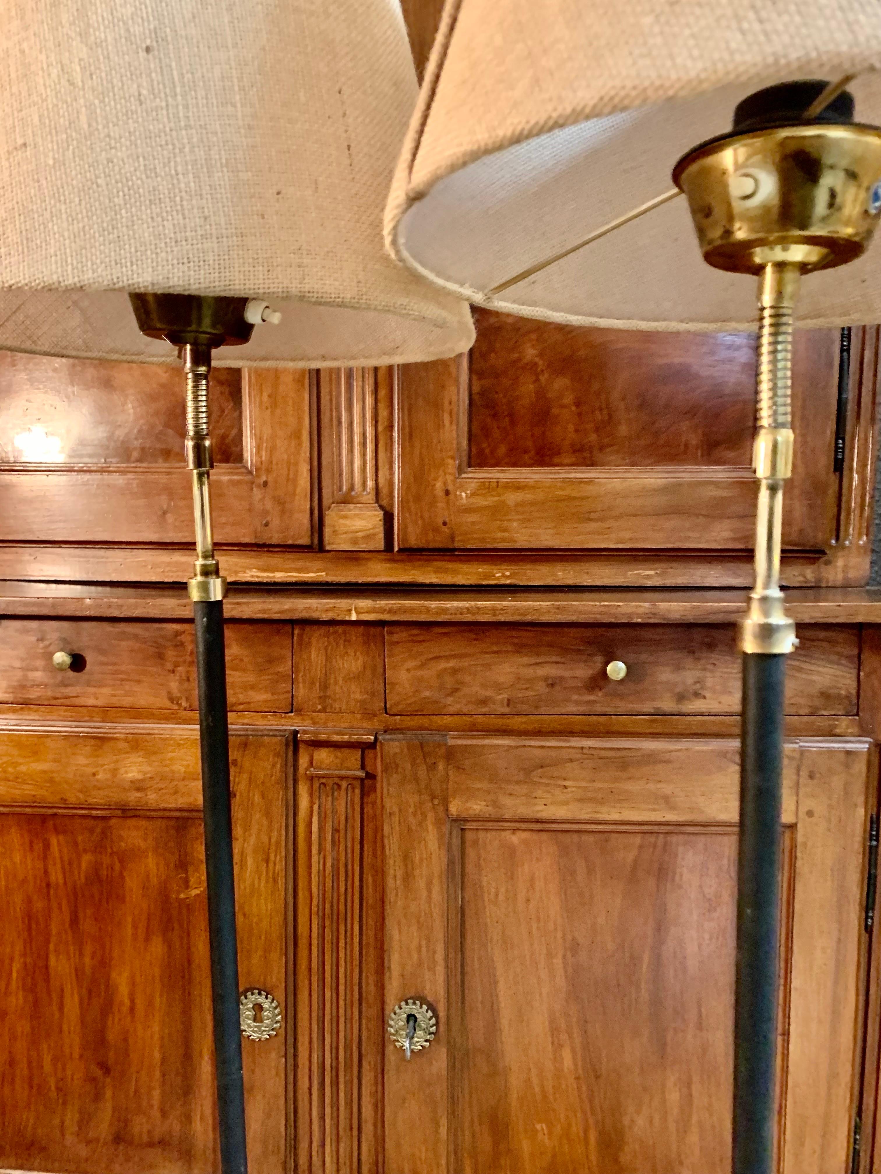 Pair of Swedishs Mid Century Metal and Brass Floor Lamps For Sale 1