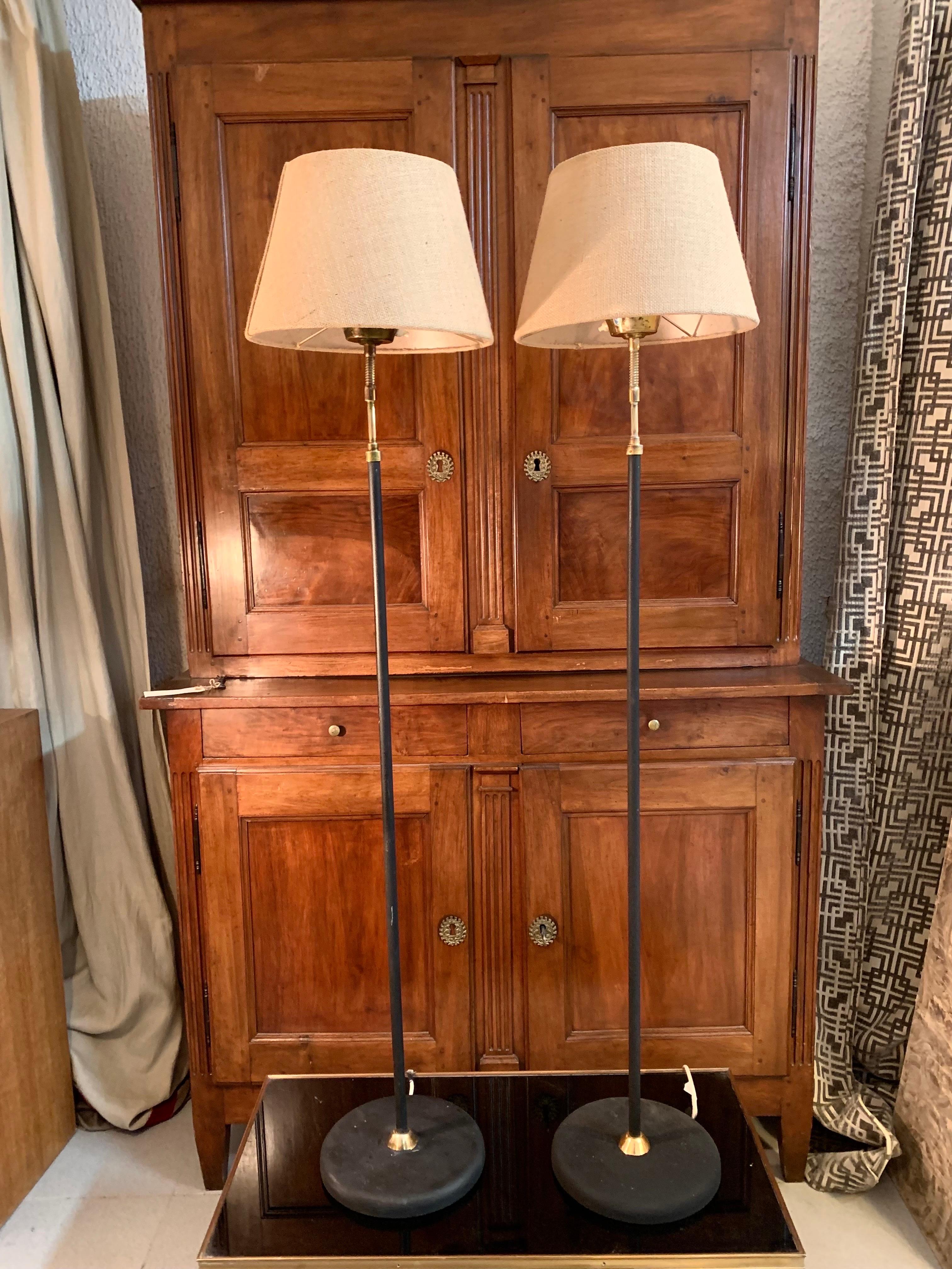 Pair of Swedishs Mid Century Metal and Brass Floor Lamps For Sale 2