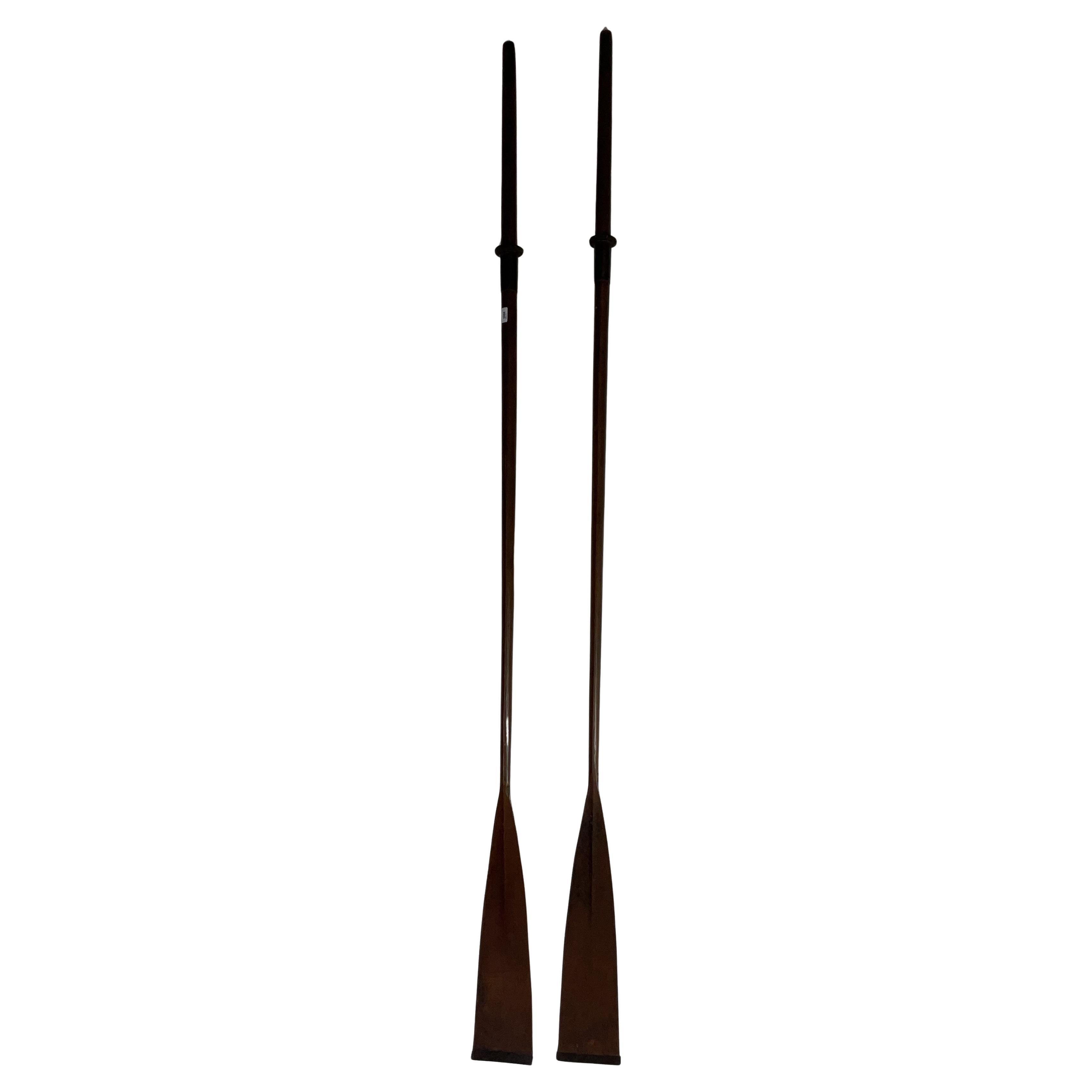 Pair of Sweep Oars with Old Varnish Finish