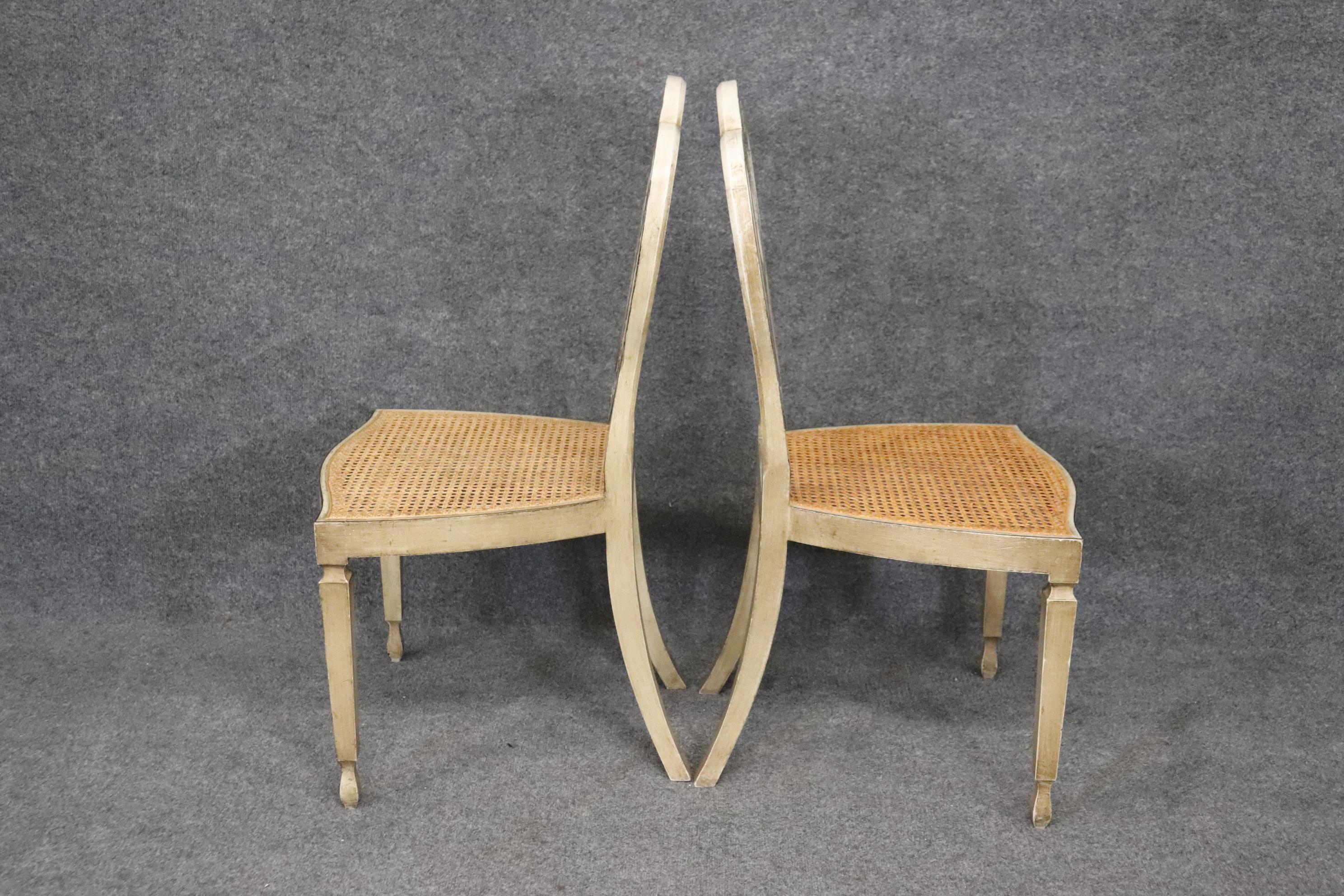 English Pair of Sweetheart Back Cane Paint Decorated Adams Side Chairs Circa 1920